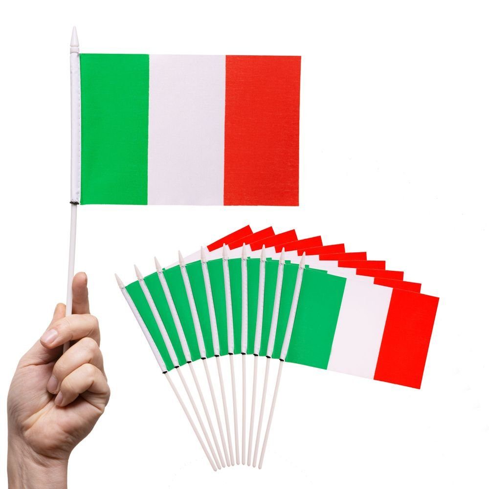 PHENO FLAGS Flagge Handfahne Italien Fähnchen Stockfahne Handflagge (10er Set zur Deko), Flaggen mit Stab | Fahnen