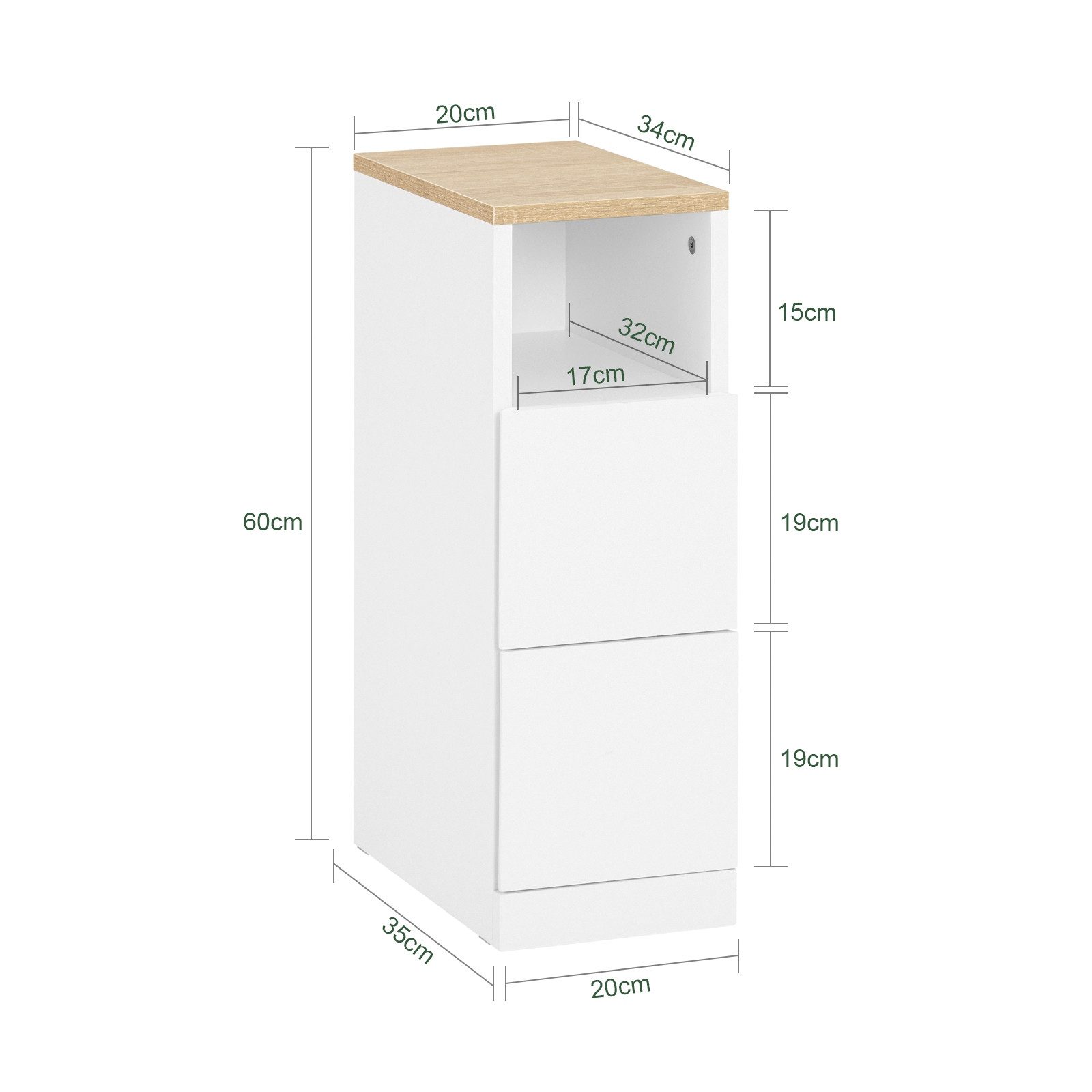 SoBuy Nachttisch FBT149, Nachtschrank mit 2 Schubladen und Ablage, 1/2er set, Beistelltisch Nachttisch schmal Sofatisch Nachtkommode Schlafzimmer
