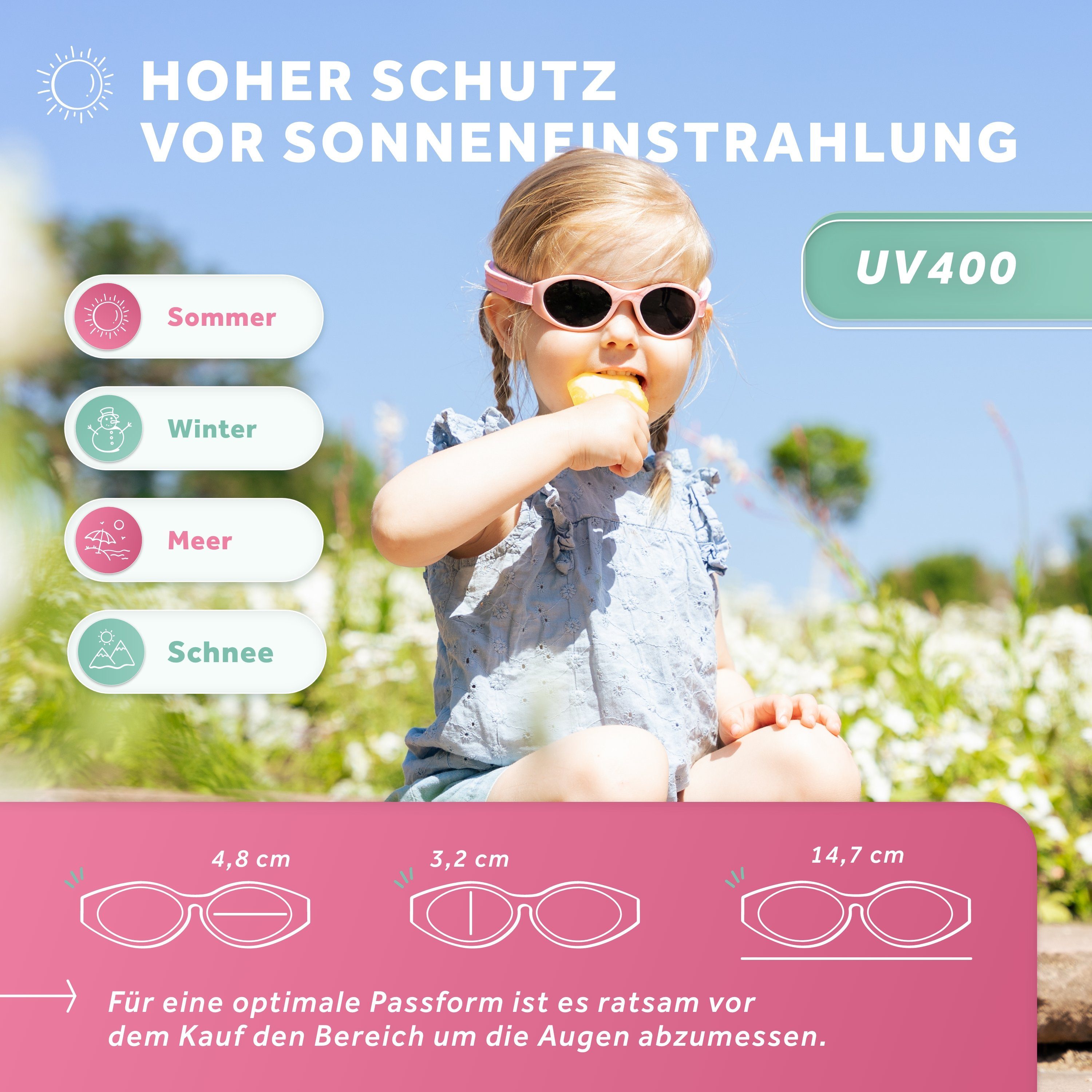 Schallwerk Sonnenbrille Baby Sonnenbrille 6-36 Monate UV-Schutz ohne Verrutschen weiches Kopfband, leichtes Gewicht, hoher Schutz