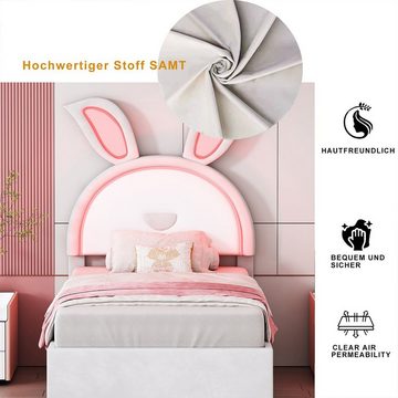 XDeer Etagenbett Kinderbett Polsterbett mit ausziehbarem Bett Stauraumschublade, und LED-Licht Gepolstertes Einzelbett-Schlafsofa 90 x 200cm