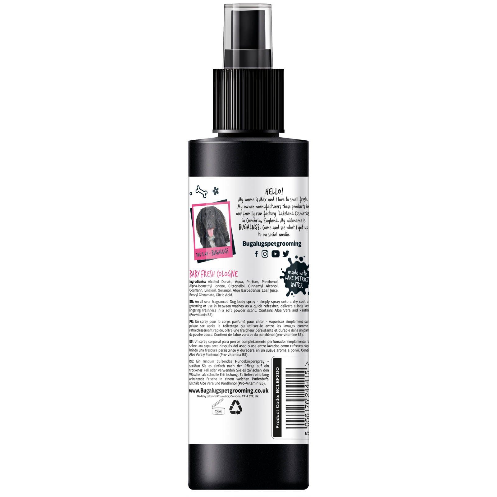 Bugalugs Fellpflege Bugalugs Hundedeo Hundeparfüm Baby Fresh 200ml, 200 ml, (1-St), Hundeparfüm, Lake District Wasser, langanhaltender Duft