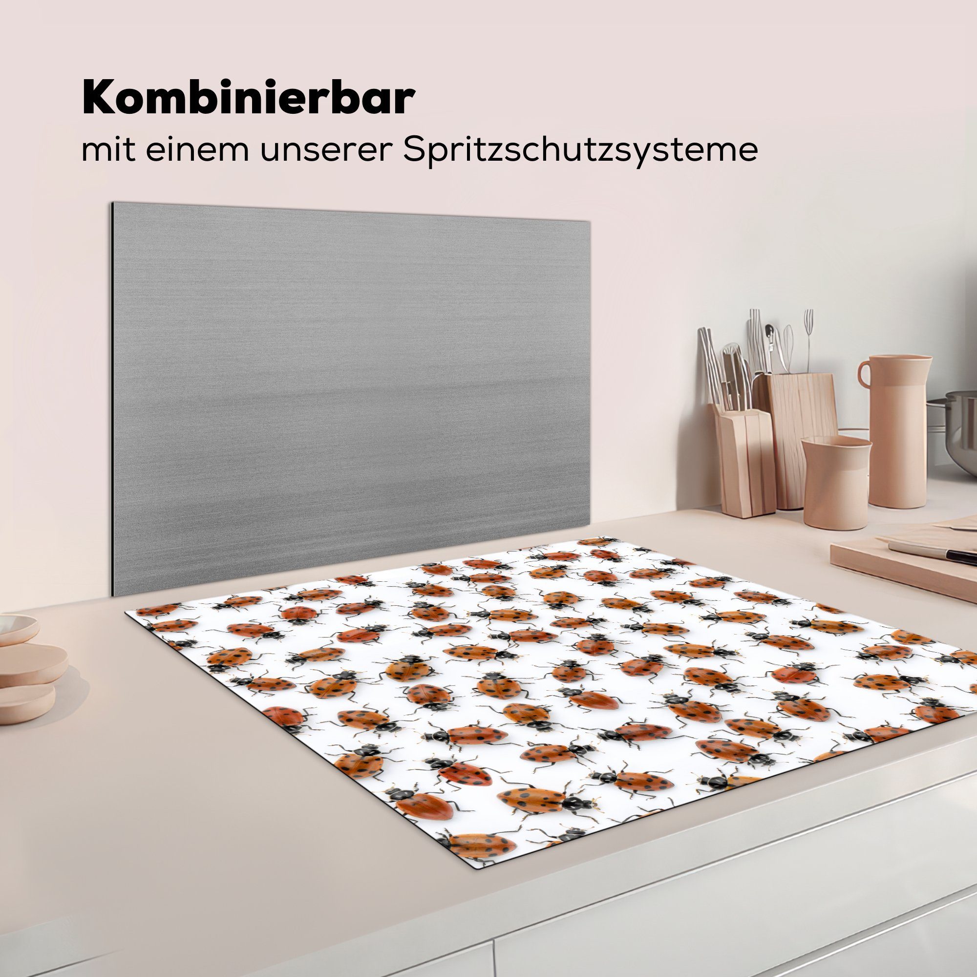 Meer, Herdblende-/Abdeckplatte Ceranfeldabdeckung, (1 tlg), Arbeitsplatte MuchoWow 78x78 Vinyl, cm, Marienkäfer für küche