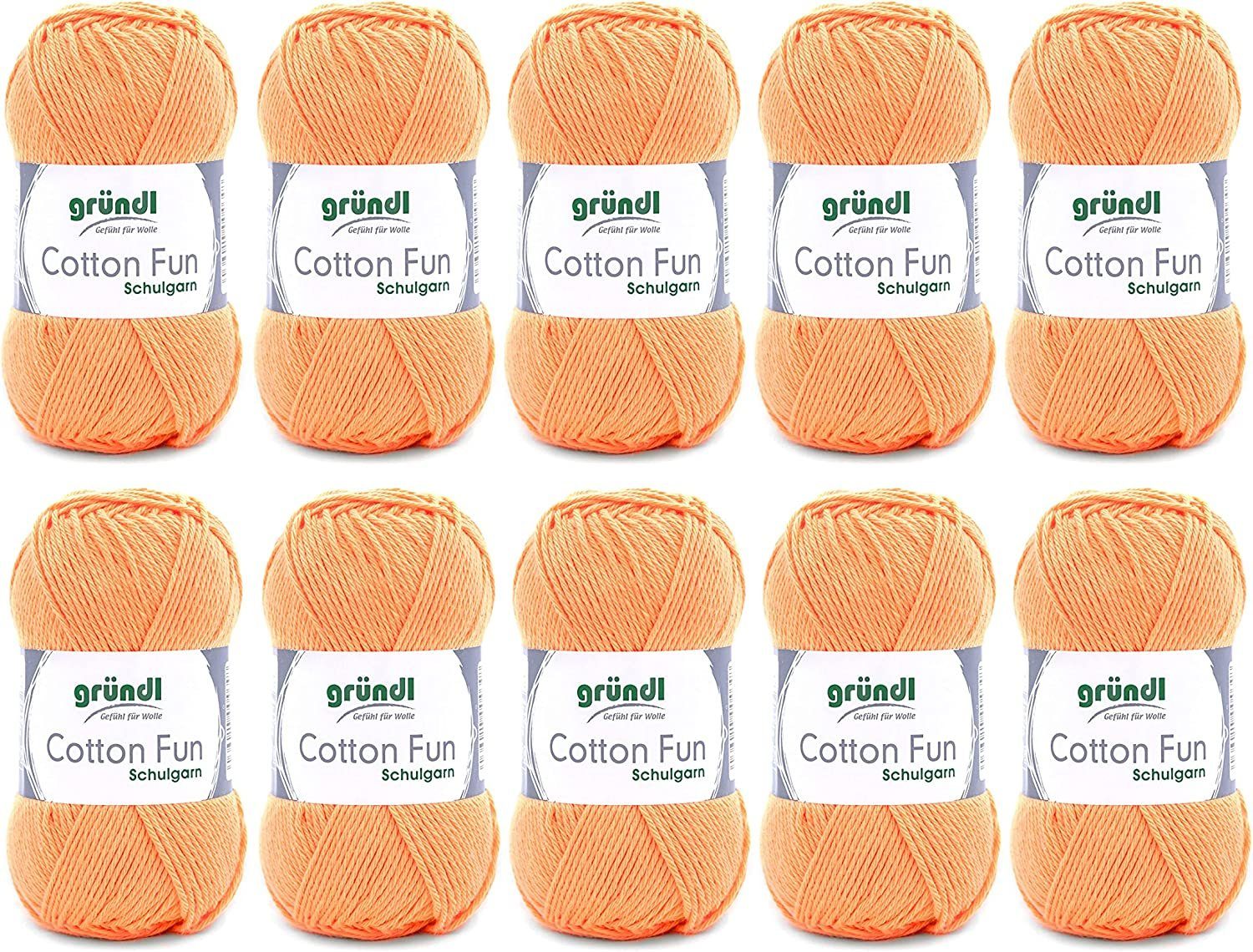 Gründl Cotton Fun Baumwollgarn 10x50g Strickgarn Häkelgarn Baumwolle Häkelwolle, (500g Paket Wolle zum Stricken und Häkeln, Nadelstärke 3 - 4 mm), 100% Baumwolle