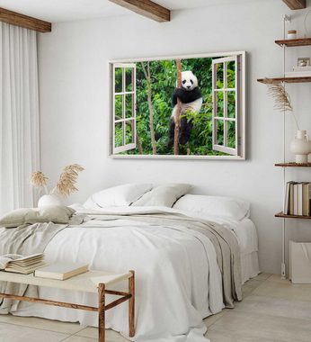 Sinus Art Leinwandbild Wandbild 120x80cm Fensterbild Panda Wald Baum Grün Tierfotografie, (1 St)