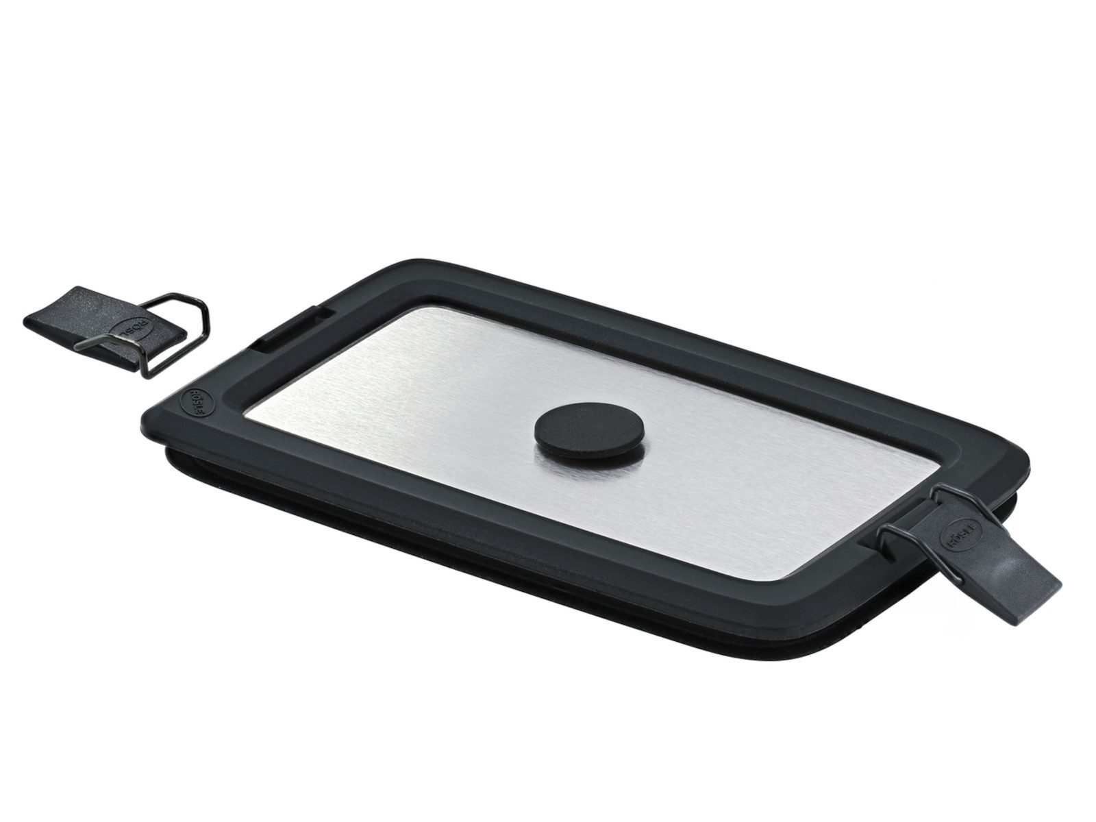 RÖSLE Aufbewahrungssystem FLEXX 2GO Edelstahldeckel eckig mit Clips 18,6x11,7cm 0,6l, Edelstahl 18/10