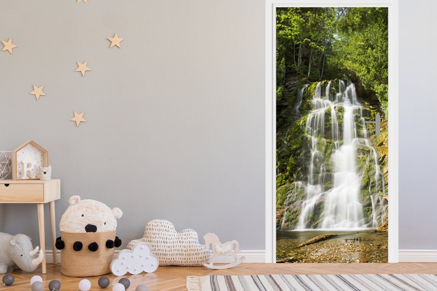 MuchoWow Türtapete Wasserfall Park, St), (1 Nordamerika, Türaufkleber, National im cm Forillon Tür, bedruckt, Matt, 75x205 für Fototapete