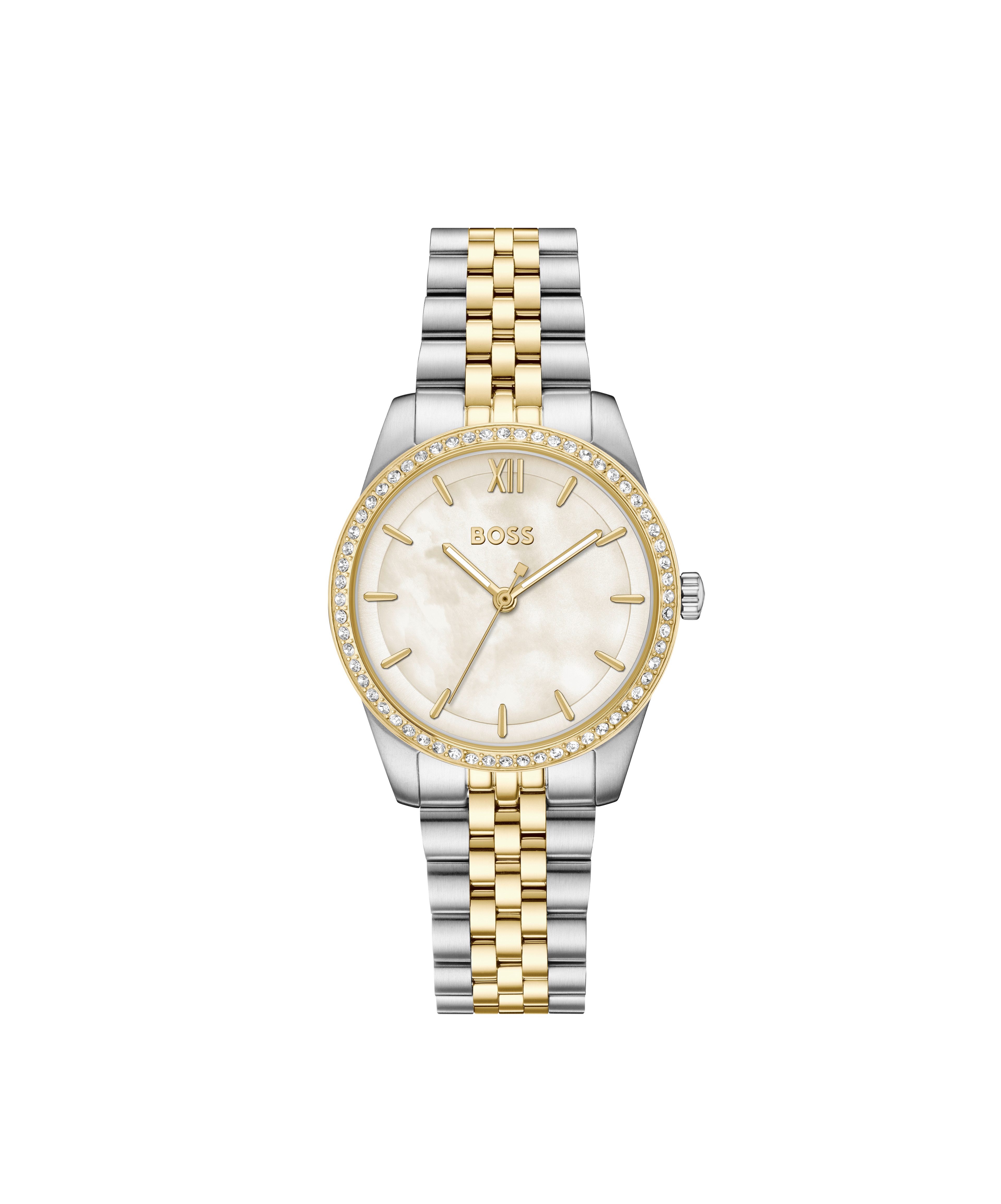 BOSS Quarzuhr GRACEFUL 1502867, Armbanduhr, Damenuhr, Edelstahlarmband, analog, Glaskristalle