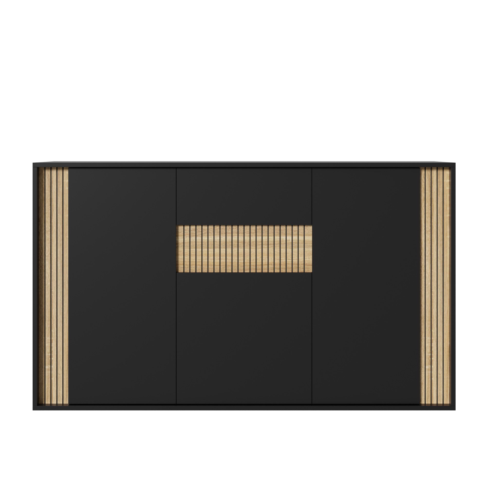 Flieks Kommode mit verstellbarer LED-Beleuchtung, 1 Schublade und 3 Türen (140×40×82 cm, 1 St), Sideboard Mehrzweckschrank Multifunktionsschrank Holzoptik&Schwa – Bild 5 von 5