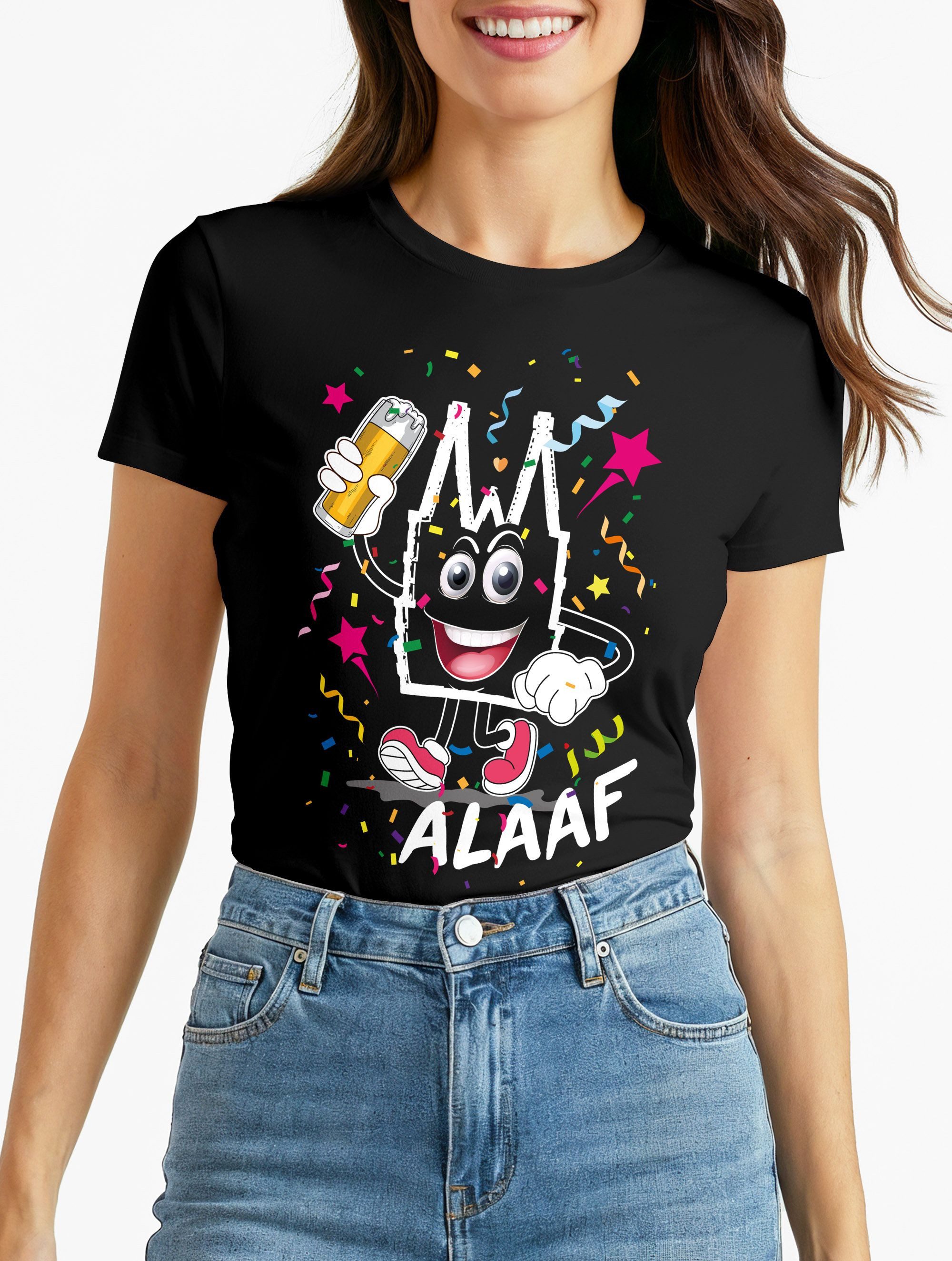 MoonWorks Print-Shirt Damen T-Shirt Fasching Karneval Alaaf Kölner Dom Ersatzkostüm Last mit Print