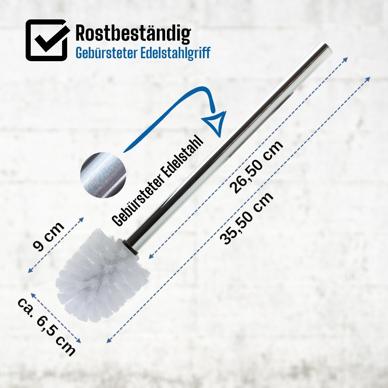 Daloual WC-Reinigungsbürste Ersatzbürstenköpfe Ø 6,5 cm inklusive Edelstahlgriff, Badezimmer, Gäste-WC, (Vorteils-Set, 4-tlg), Auswechselbarer Bürstenkopf, hoch – Bild 3 von 5