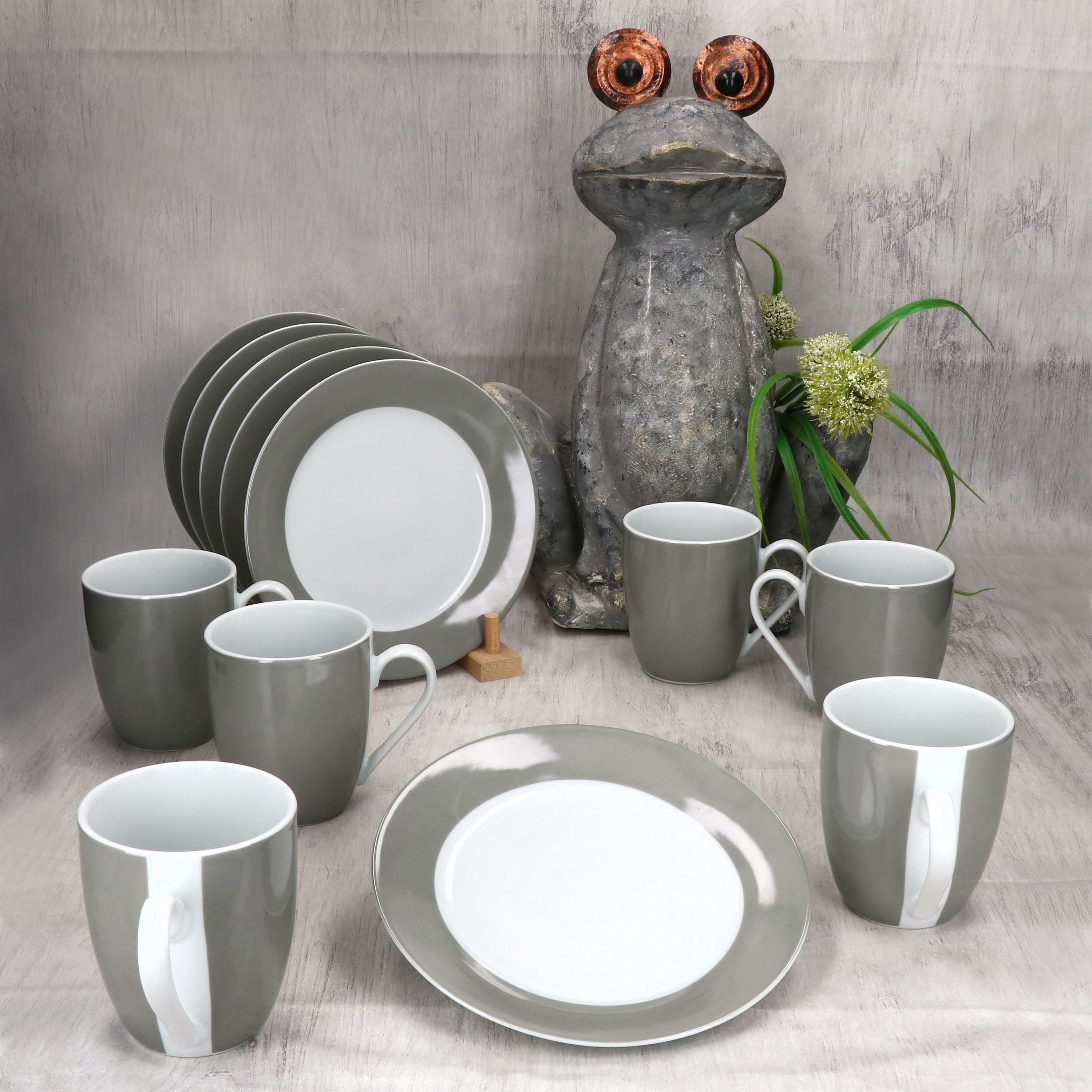 MamboCat Frühstücks-Geschirrset 12tlg Frühstücksset Variant Grau Porzellan 6 Personen Teller klein, Porzellan – Bild 3 von 5