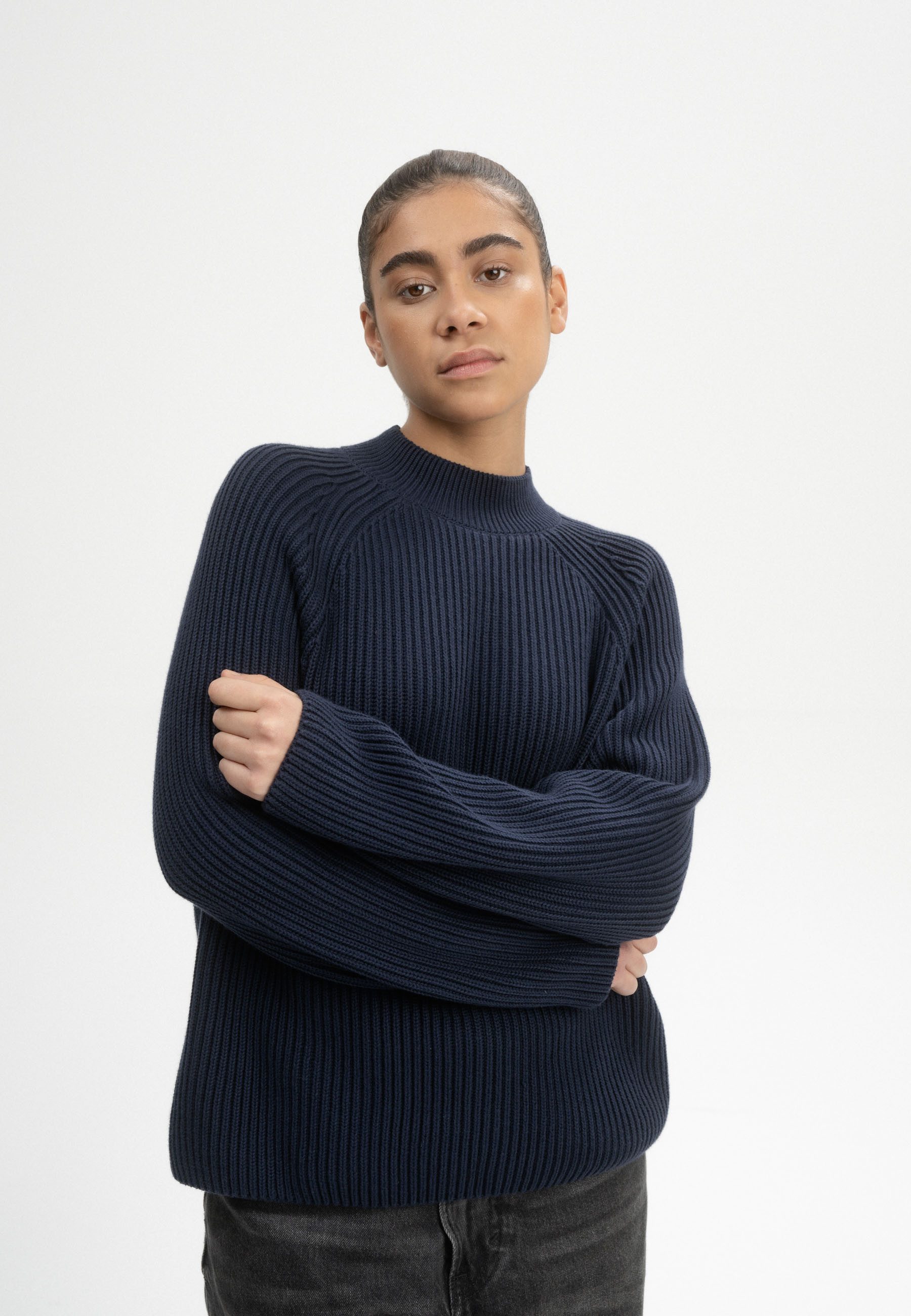 MELA Strickpullover Damen Rippstrick Stehkragenpullover ANALAH günstig online kaufen