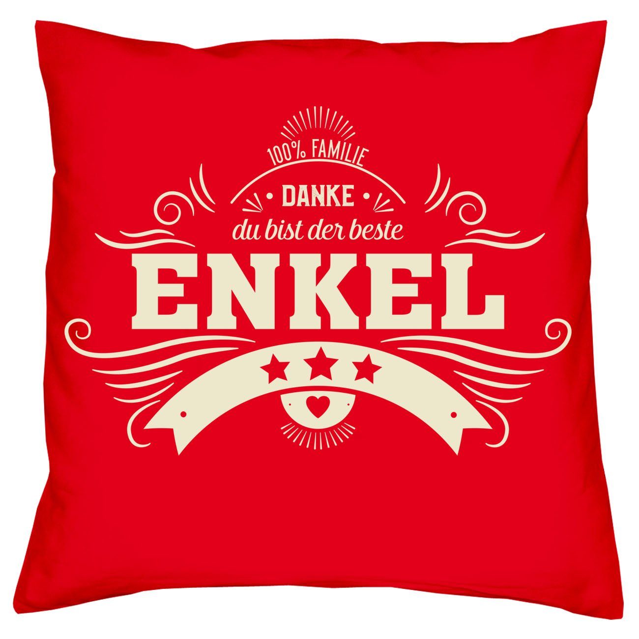 Enkel und Soreso® Kissen Geschenk Dekokissen Kissenbezug rot Füllung, Danke Geburtstagsgeschenk