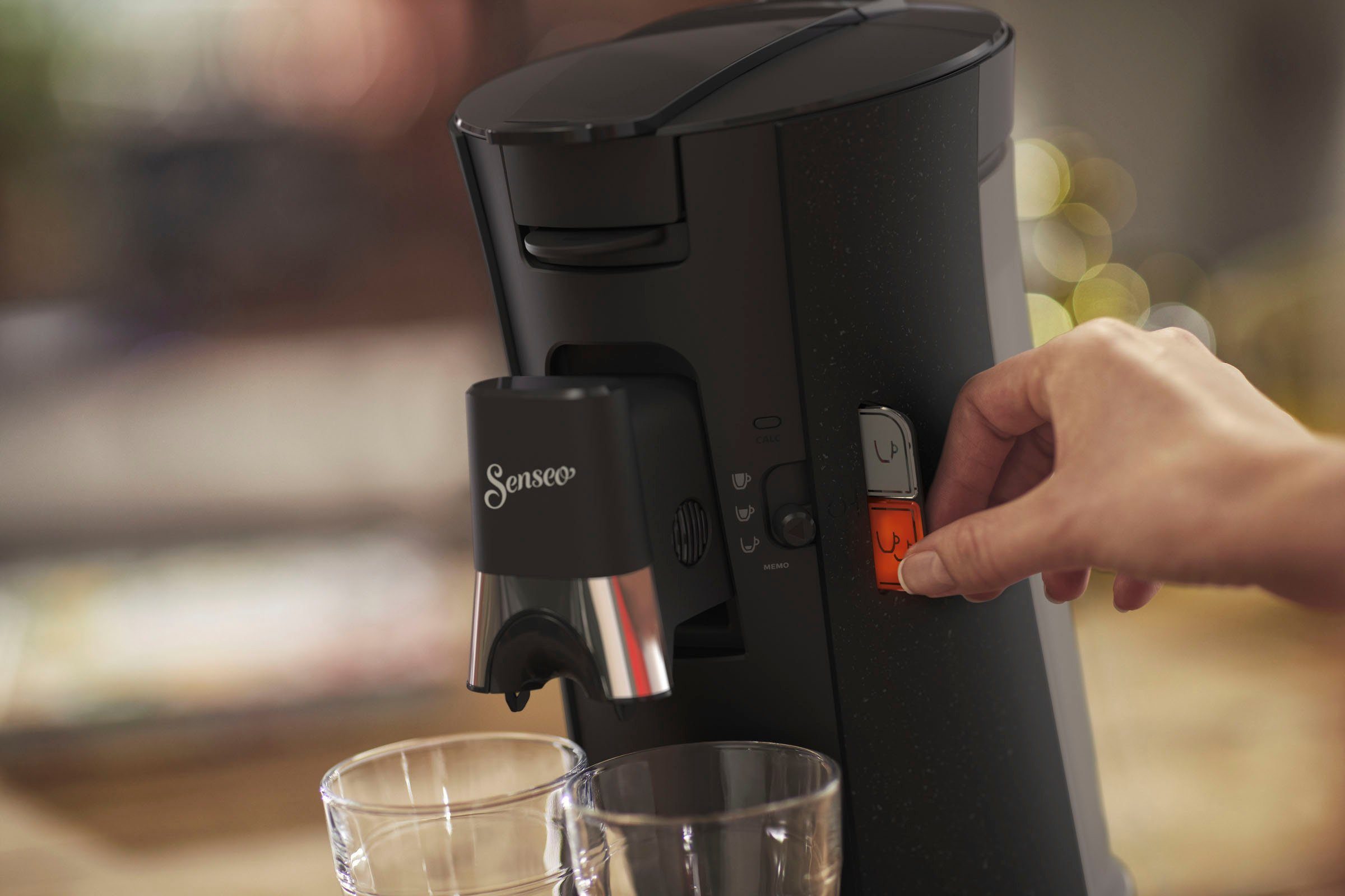Kaffeespezialitäten, Memo-Funktion, Kaffeepadmaschine Philips Senseo Gratis-Zugaben +3 Select ECO CSA240/20, (Wert €14,-UVP) 37% aus recyceltem Plastik,