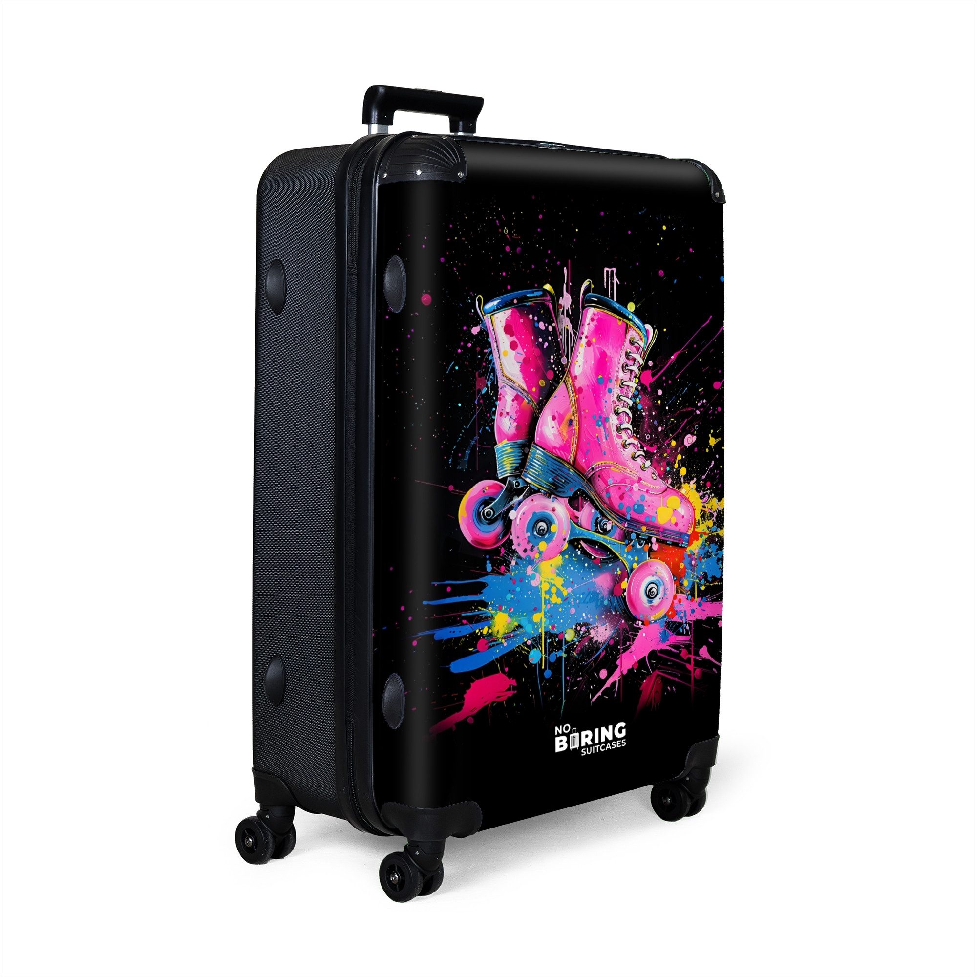 NoBoringSuitcases.com© Hartschalen-Trolley Rosa Rollschuhe mit Farbe günstig online kaufen