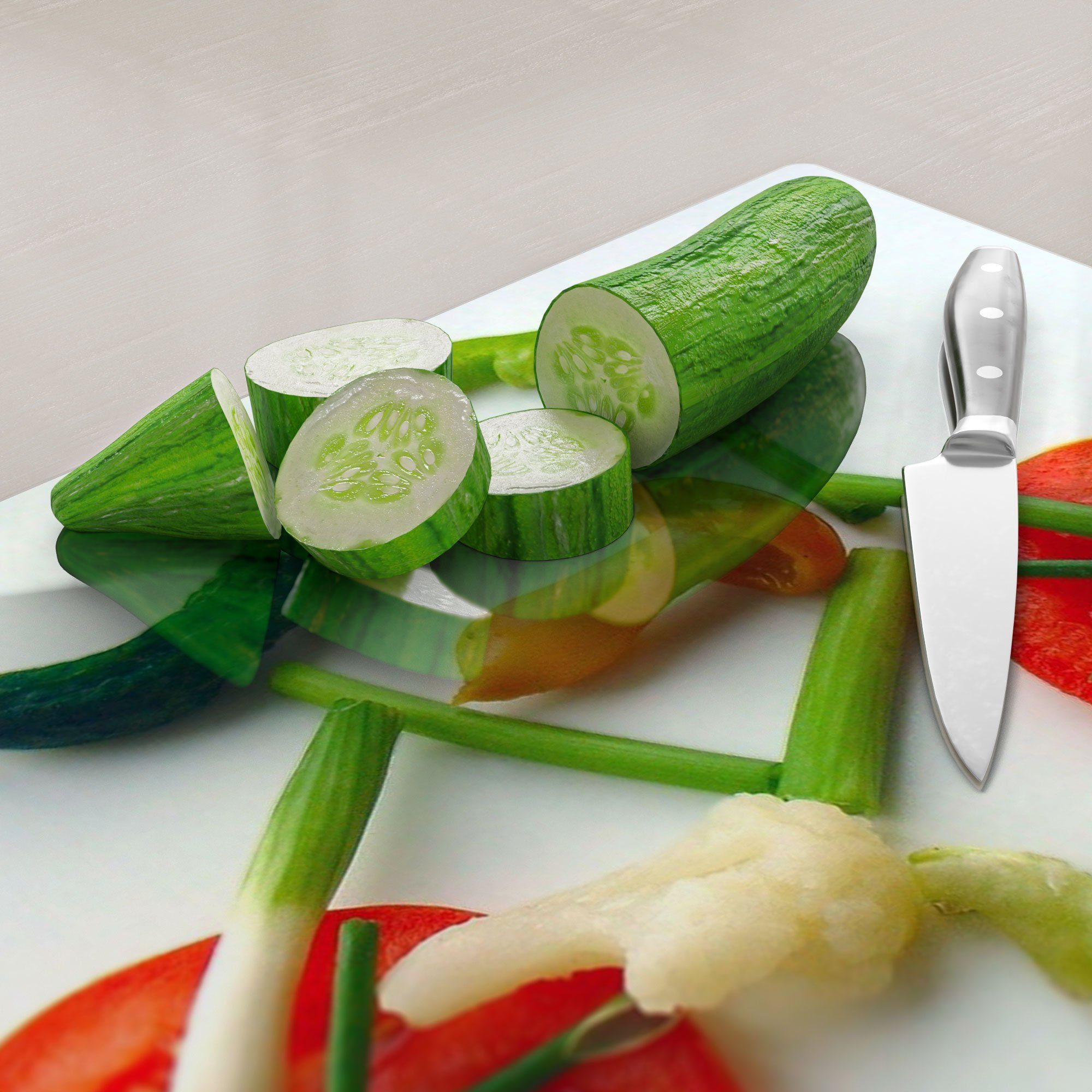 DEQORI Schneidebrett aus Glas, Frühstücksbrett 'Fahrrad Schneideplatte Gemüse', Platte