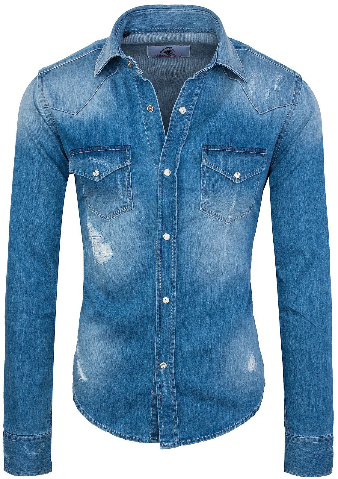 Creek Herren RC-013 Jeanshemd Rock Jeanshemd Hellblau