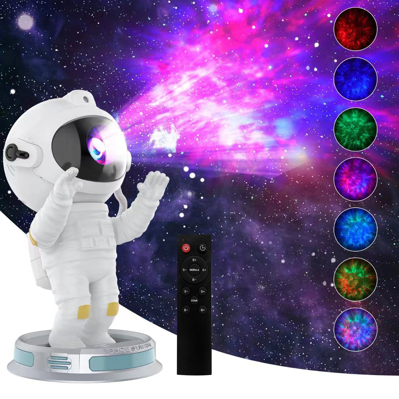 Merry 2024 LED Nachtlicht Astronaut Sternenhimmel Projektor mit Fernbedienung und Timer, mit Starry Stern/360°Drehen Nebeln für Kinder