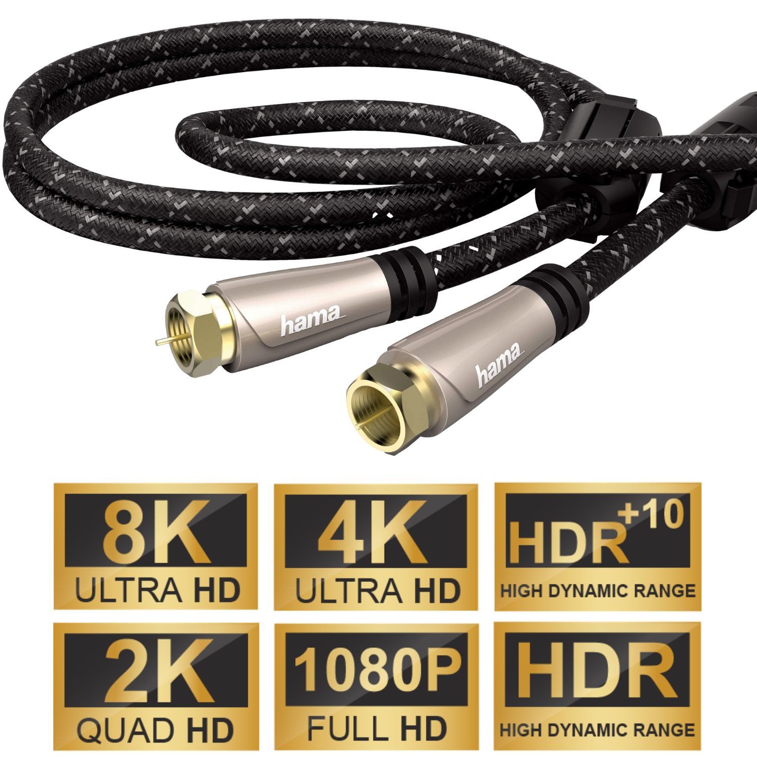 Hama 3m Sat-Kabel 120dB 8K 4K HD TV Antennen-Kabel Video-Kabel, F-Stecker, Kein (300 cm), Ultra-HD UHD HDR+ HDR 120db Koax-Kabel Koaxial-Kabel F-Stecker