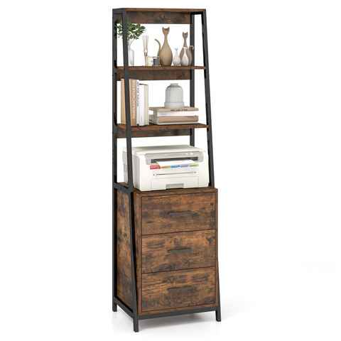 COSTWAY Bücherregal, mit 3 Schubladen & 4 offenen Regalen, Metall 51x40x175cm