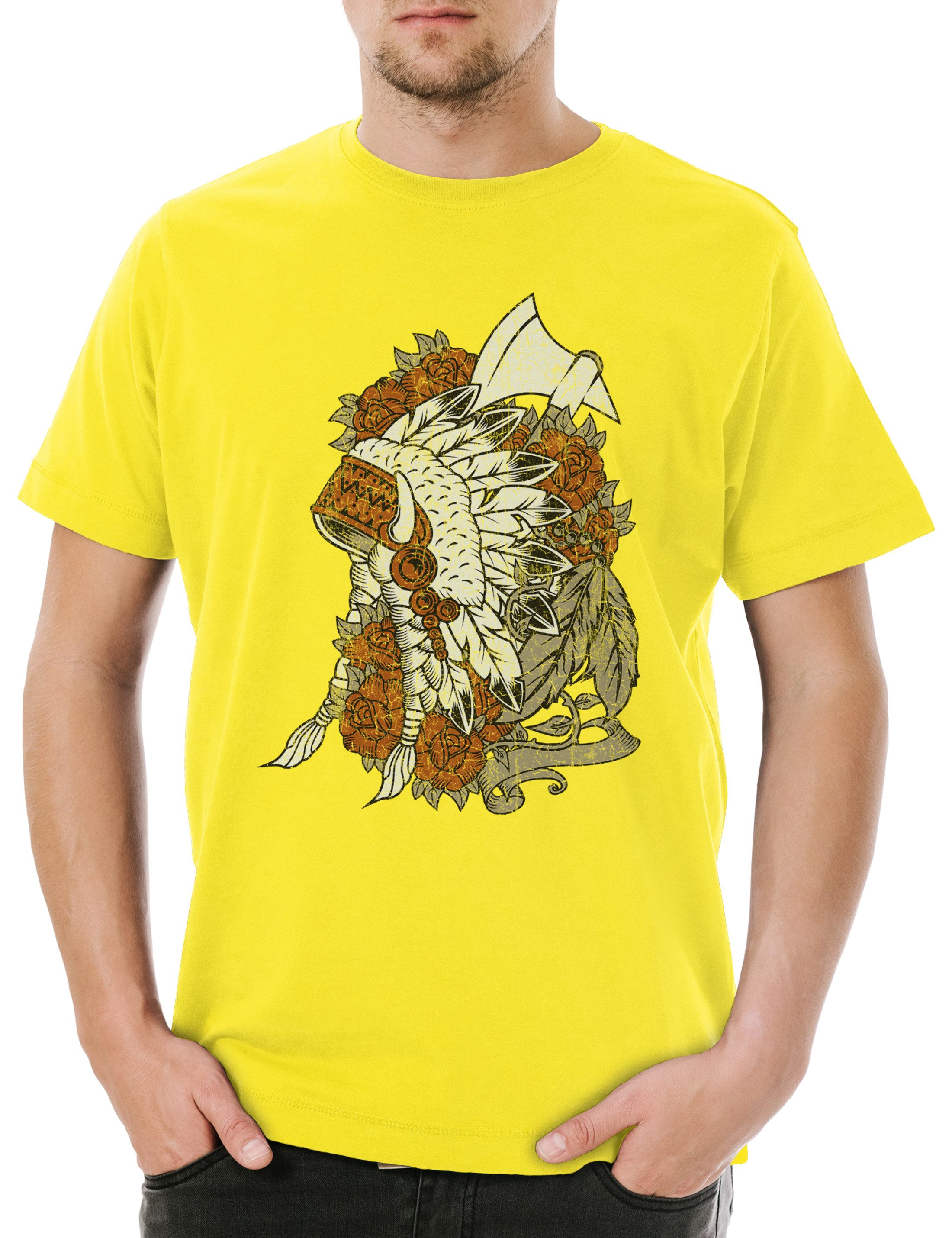 Print-Shirt Indian Chief Gear And Roses Herren T-Shirt Native American Häuptling