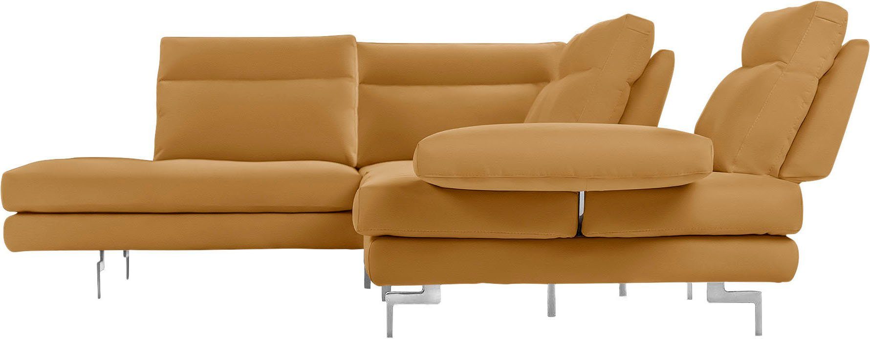 CALIA ITALIA Ecksofa Toby Wing, B/T: 288/232 cm, Multifunktionssofa, Designsofa, L-Form, Sitztiefenverstellung und Armteilfunktion, Füße chrom glänzend