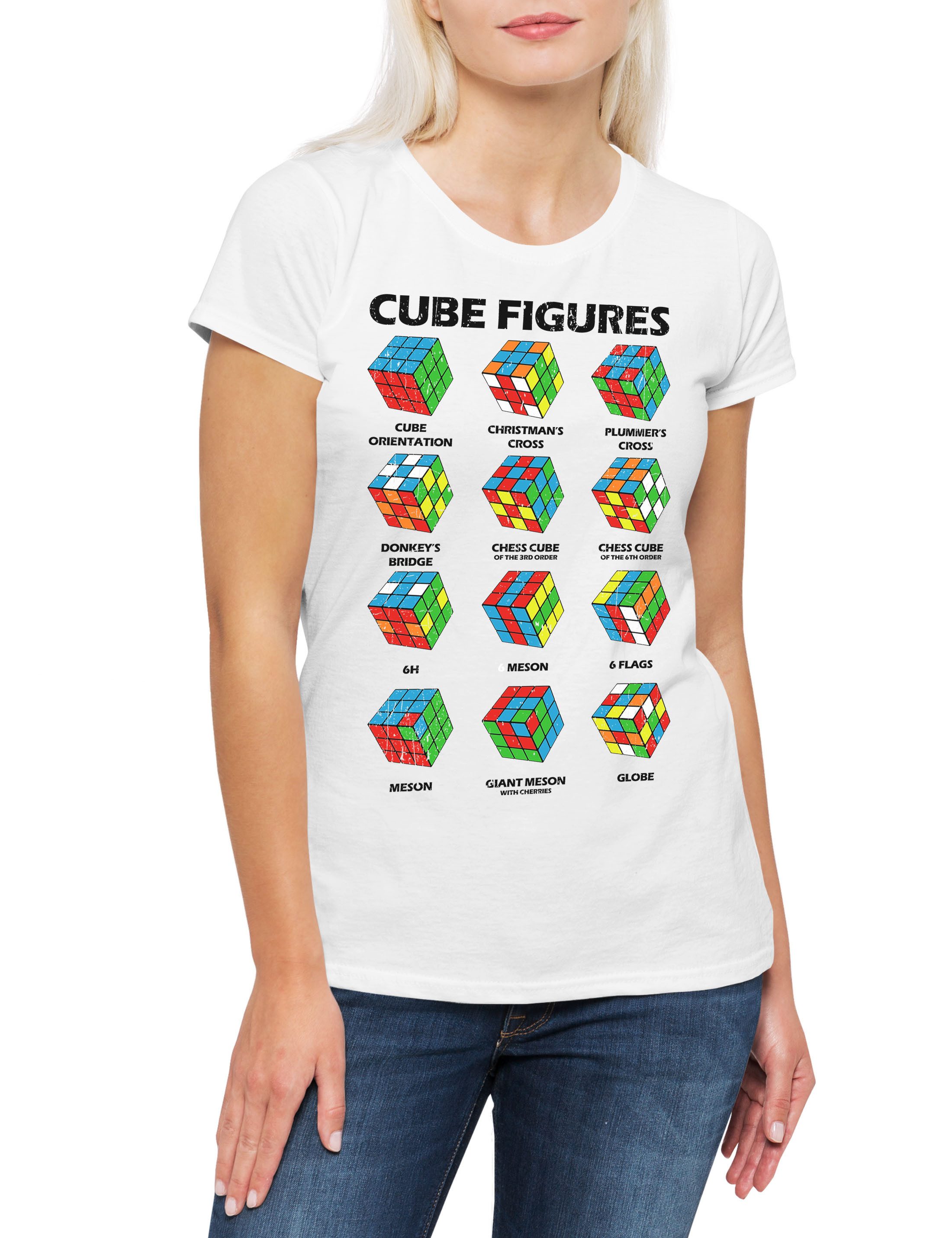 Print-Shirt Cube Figures II Damen T-Shirt Zauberwürfel 80s Magic Speed Cubing