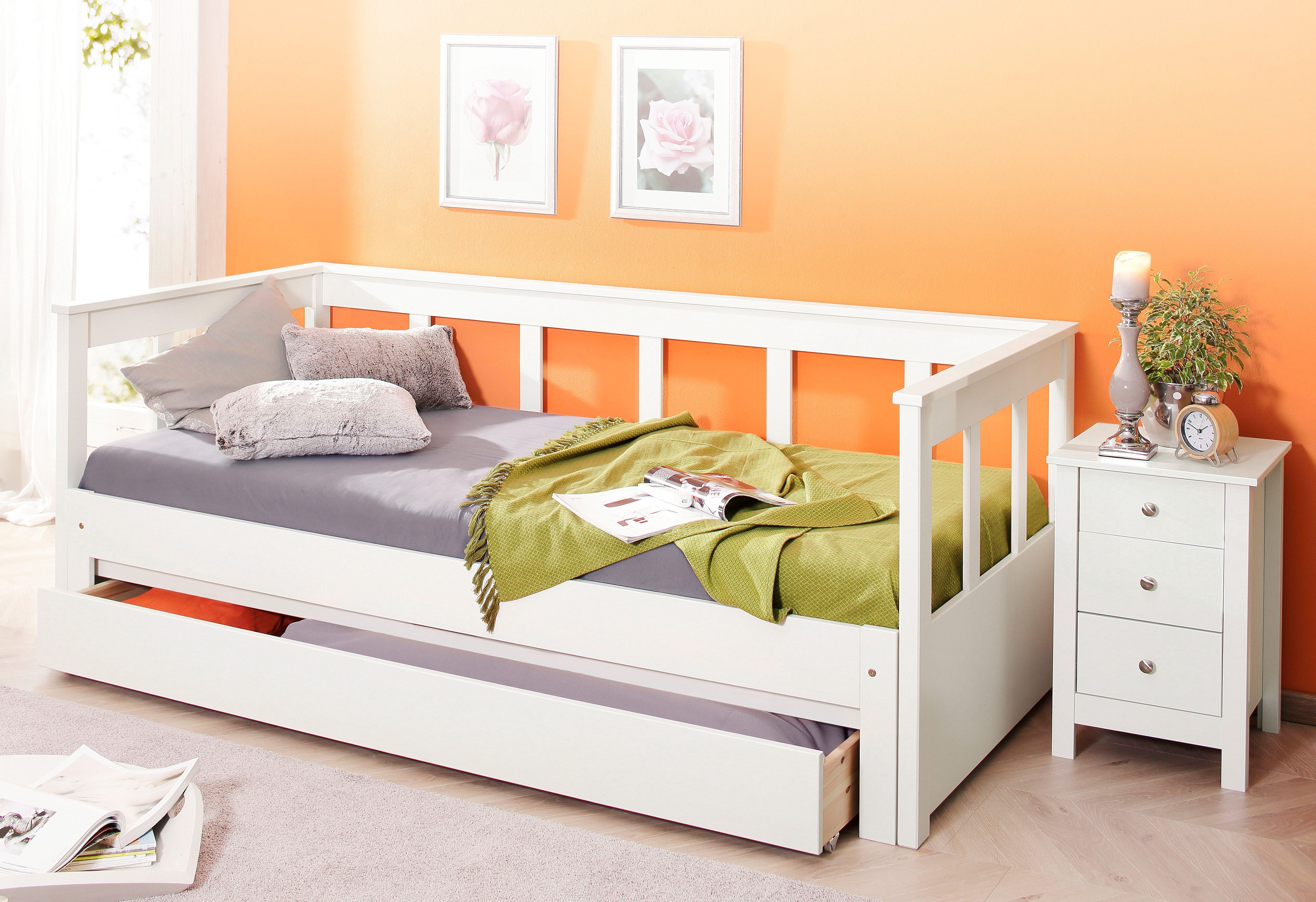 ideal Daybett Jugend- "AIRA" Liegefläche, zertifiziertes Home skandinavisches mit Gästezimmer, Design, Gästebett, ausziehbarer fürs weiß Massivholz oder affaire