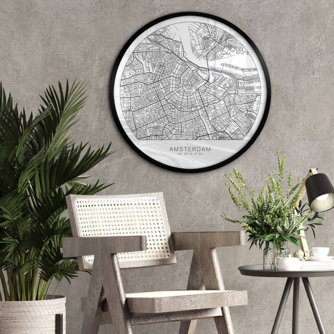 Poster Wandbild Poster Rund Küche Minimalistische Heimat Stadtplan Amsterdam