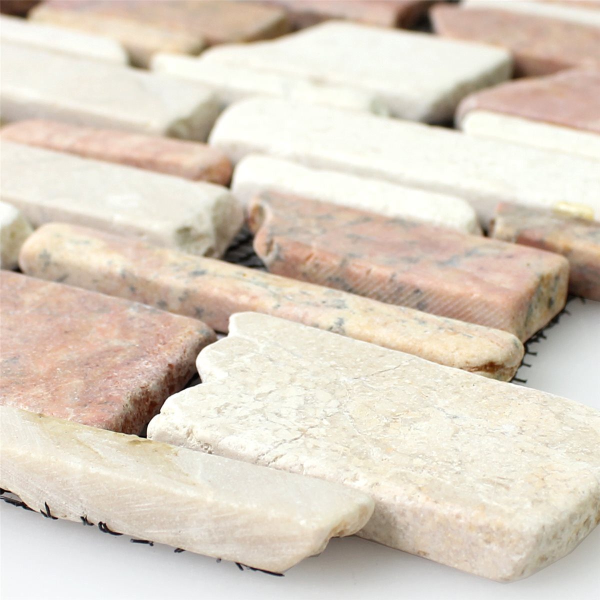 Mosafil Mosaikfliesen Mosaikfliesen Marmor Napola Bricks, Naturstein-Marmor 30.500x30.500, weiß-rot-beige, Verlegefertig auf ein Netz geklebt - Frostsicher - Wasserfest -