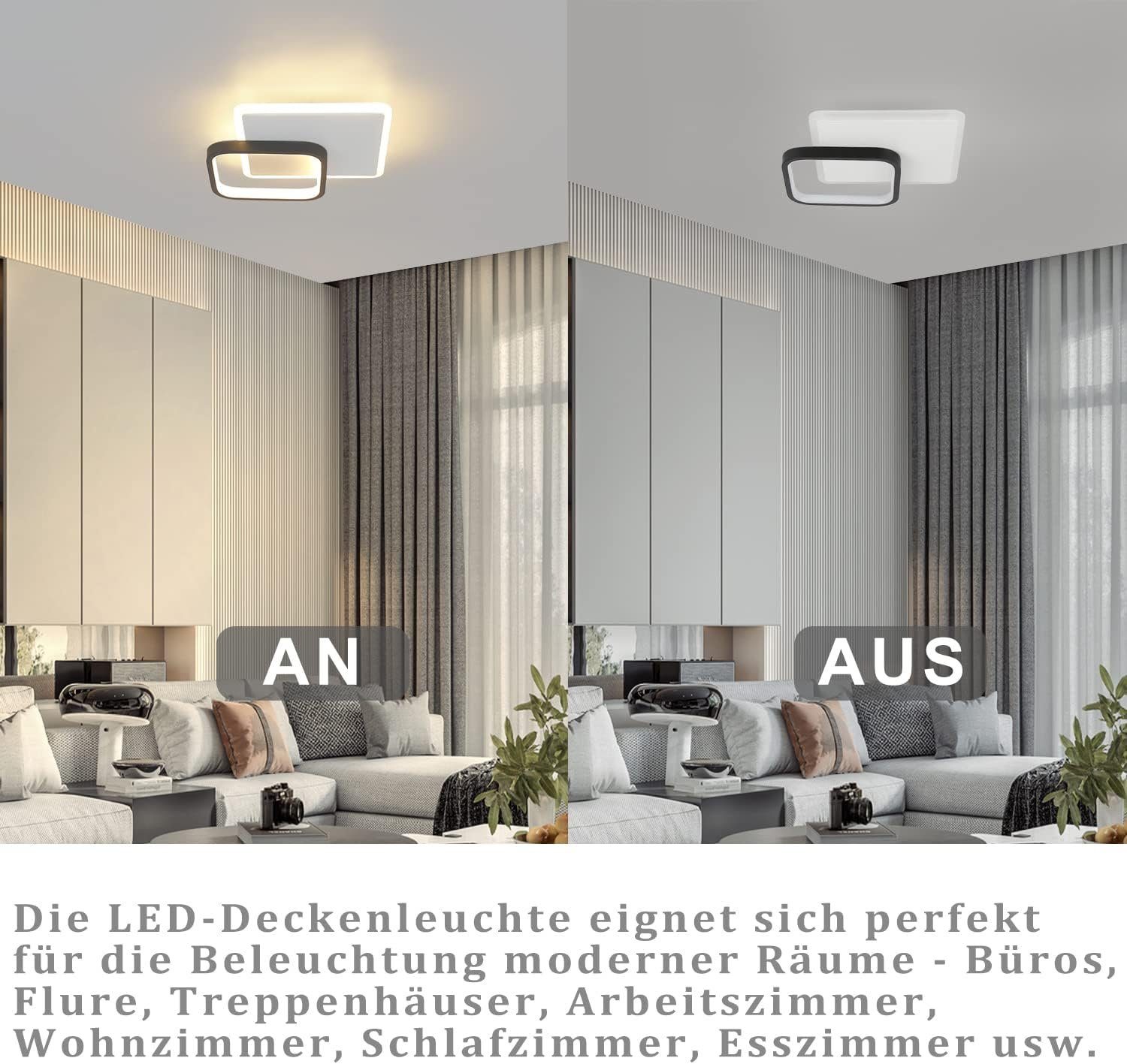 Nettlife Wohnzimmer 15W Küche integriert, Deckenleuchte Flur, Schwarz Esszimmer Deckenlampe LED Deckenbeleuchtung, Schlafzimmer Acryl LED fest Warmweiß, für Modern