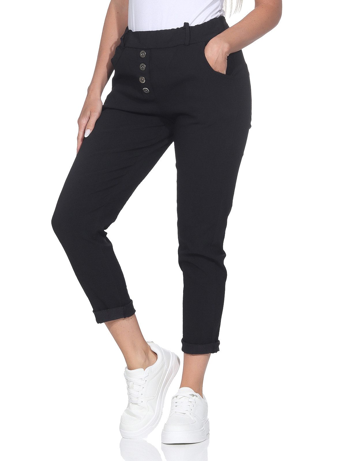 OriginalYou Stretch-Hose Freizeithose Damen Chinohose Stretch Jeans moderner Knitterlook, mit elastischem Bund & Gürtelschlaufen