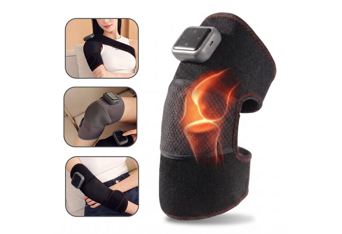 BBG Massagegerät Elektrische Wärme- und Massagebandage für Knie,Ellenbogen und Schulter, 4 Wärmestufen 45–65 °C,3 Vibrationsstufen, LCD-Display, 1.100-mAh-Akku