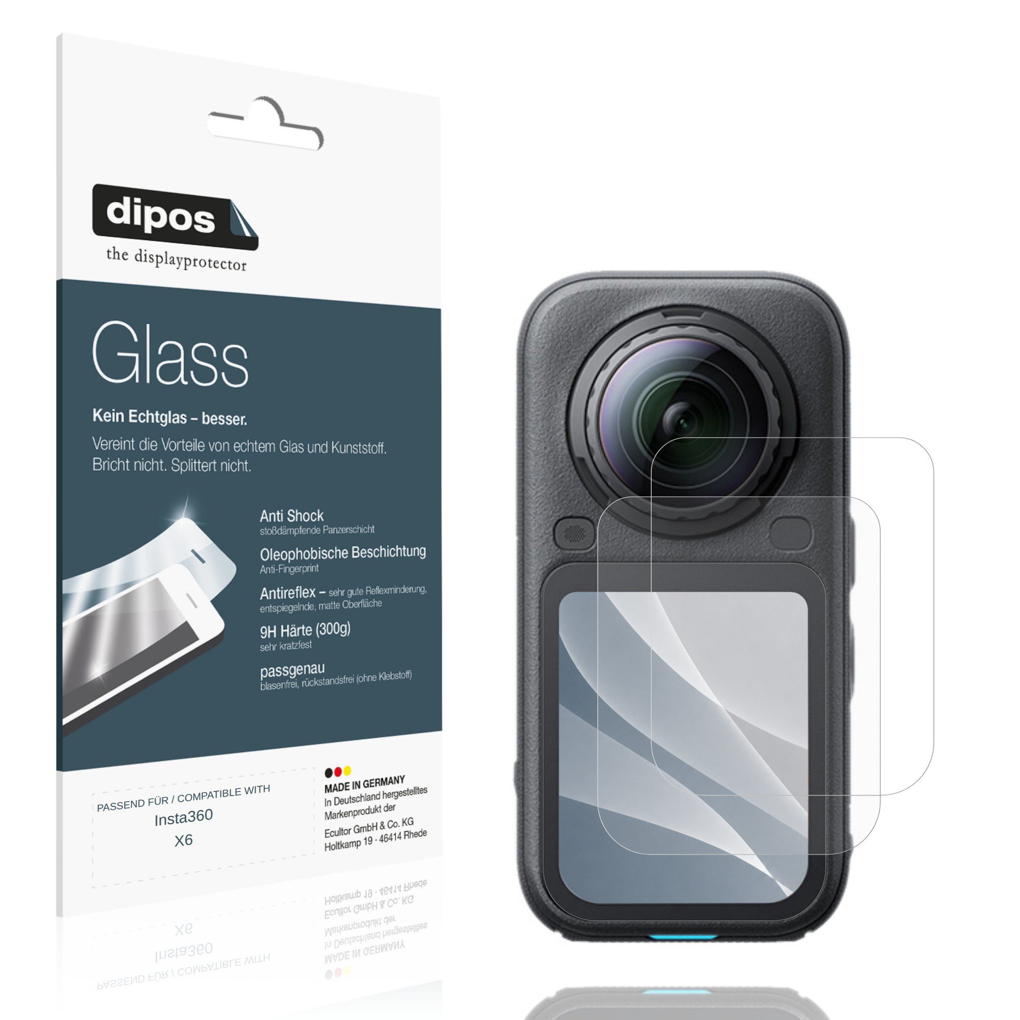 dipos Displayschutzfolie Schutzfolie für Insta360 X6, 2 Stück, Displayschutz Schutz Folie Made in Germany