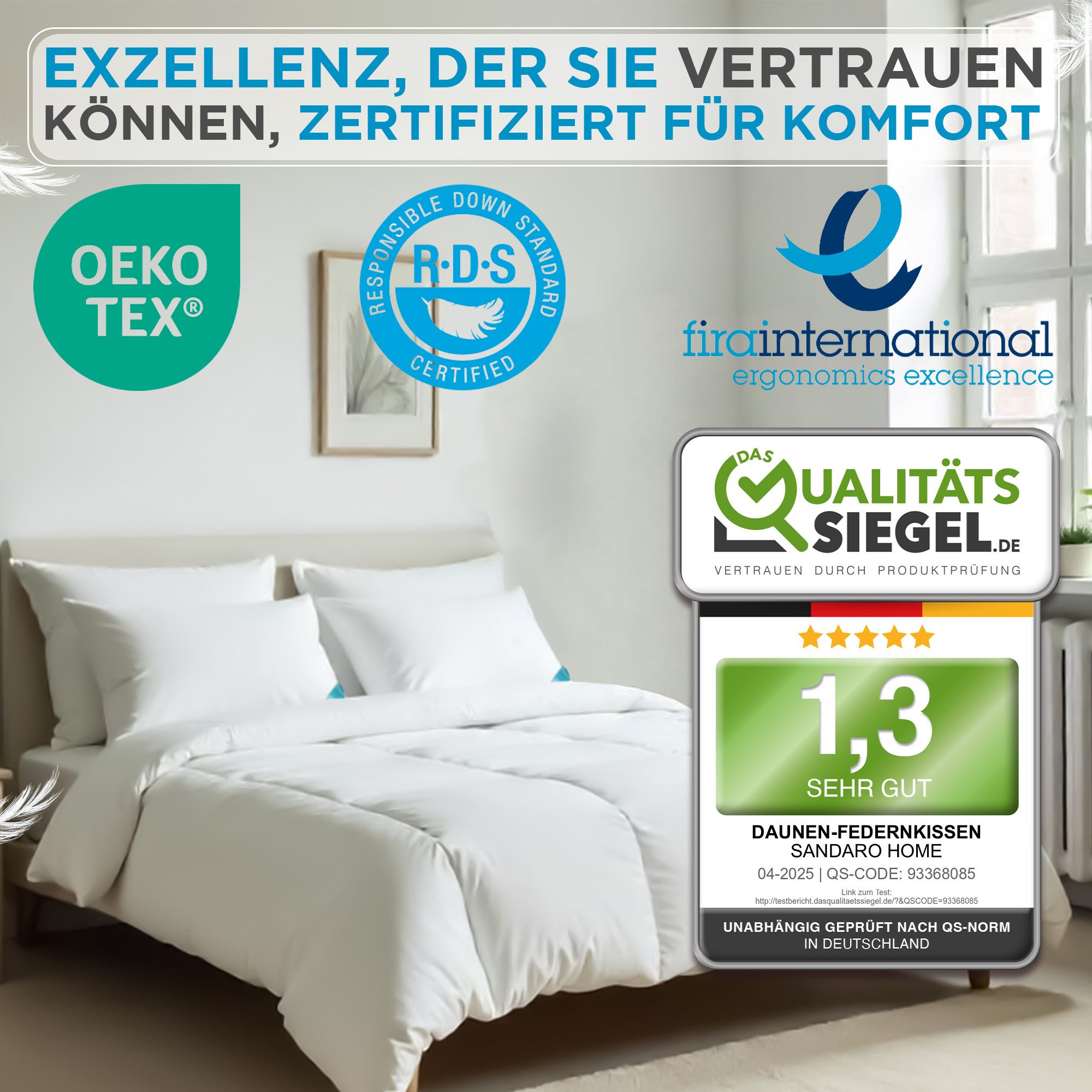 Sandaro Home Daunenkissen 750 gr, 3-KAMMERN KISSEN, 40 x 80 cm, Bezug: Baum günstig online kaufen