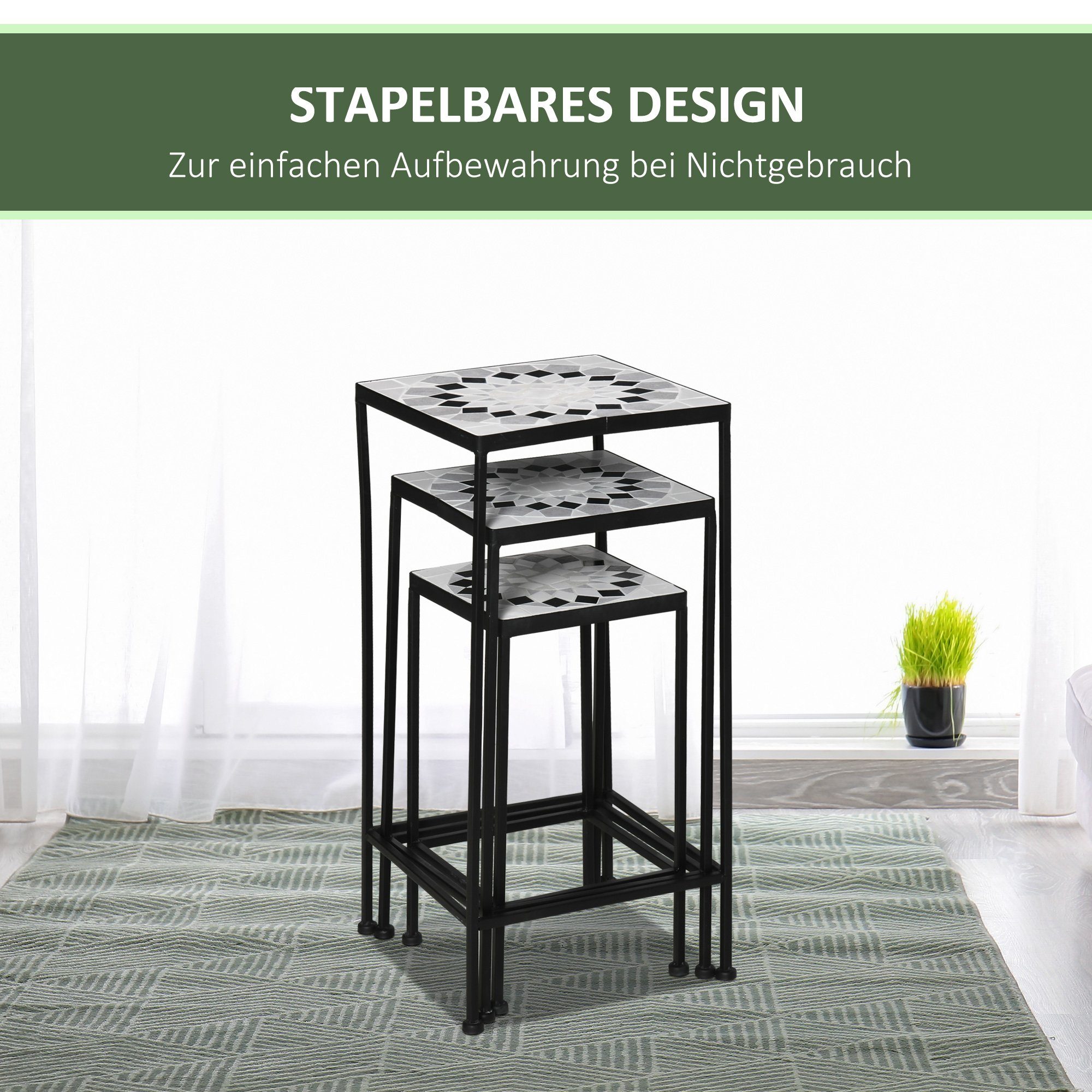 Set Blumenständer Fliesen Stapelbar Blumenständer Blumenständer Pflanzenständer aus Outsunny Set, 3er Set Metall