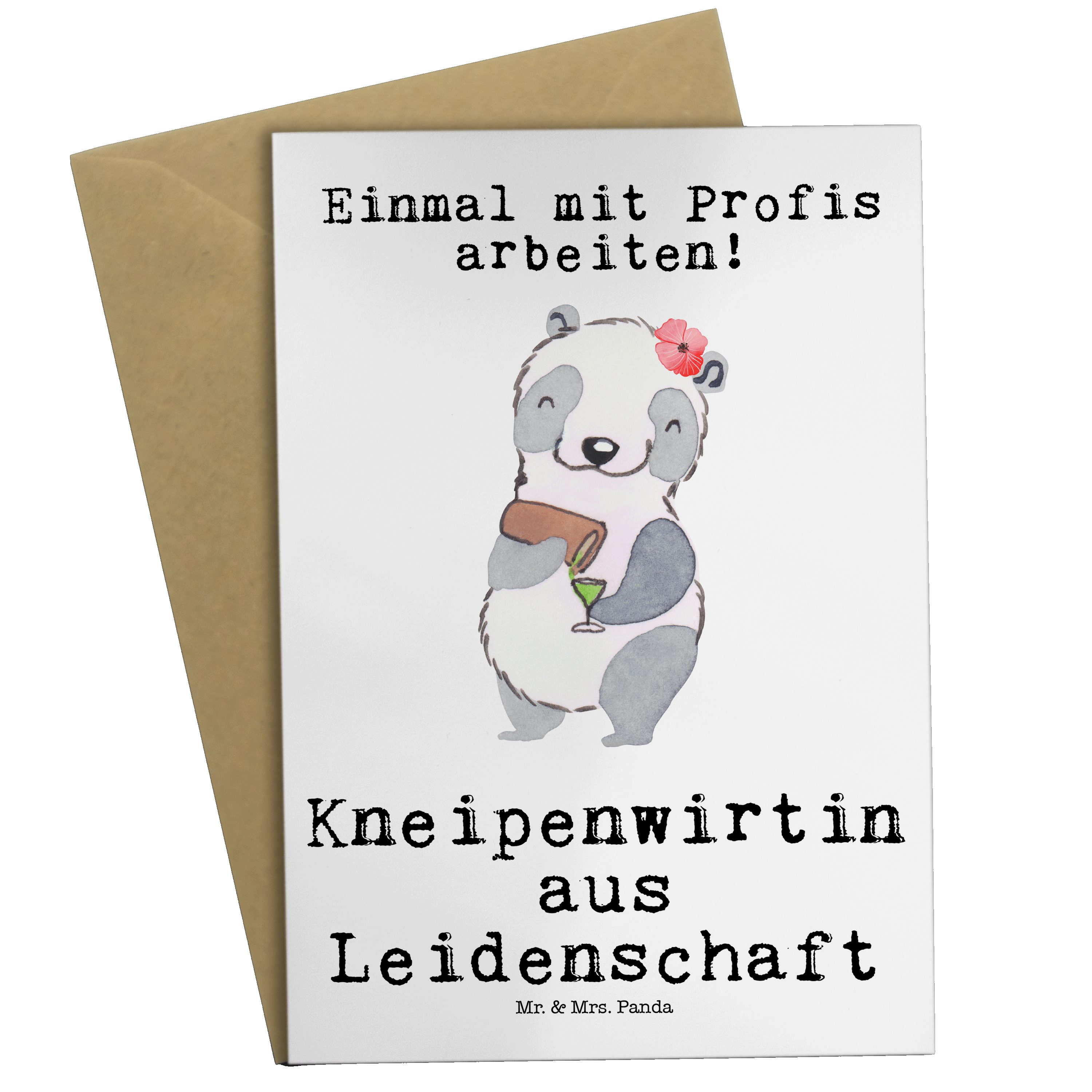 Mr. & Mrs. Panda Grußkarte Kneipenwirtin aus Leidenschaft - Weiß - Geschenk, Hochzeitskarte, Bar