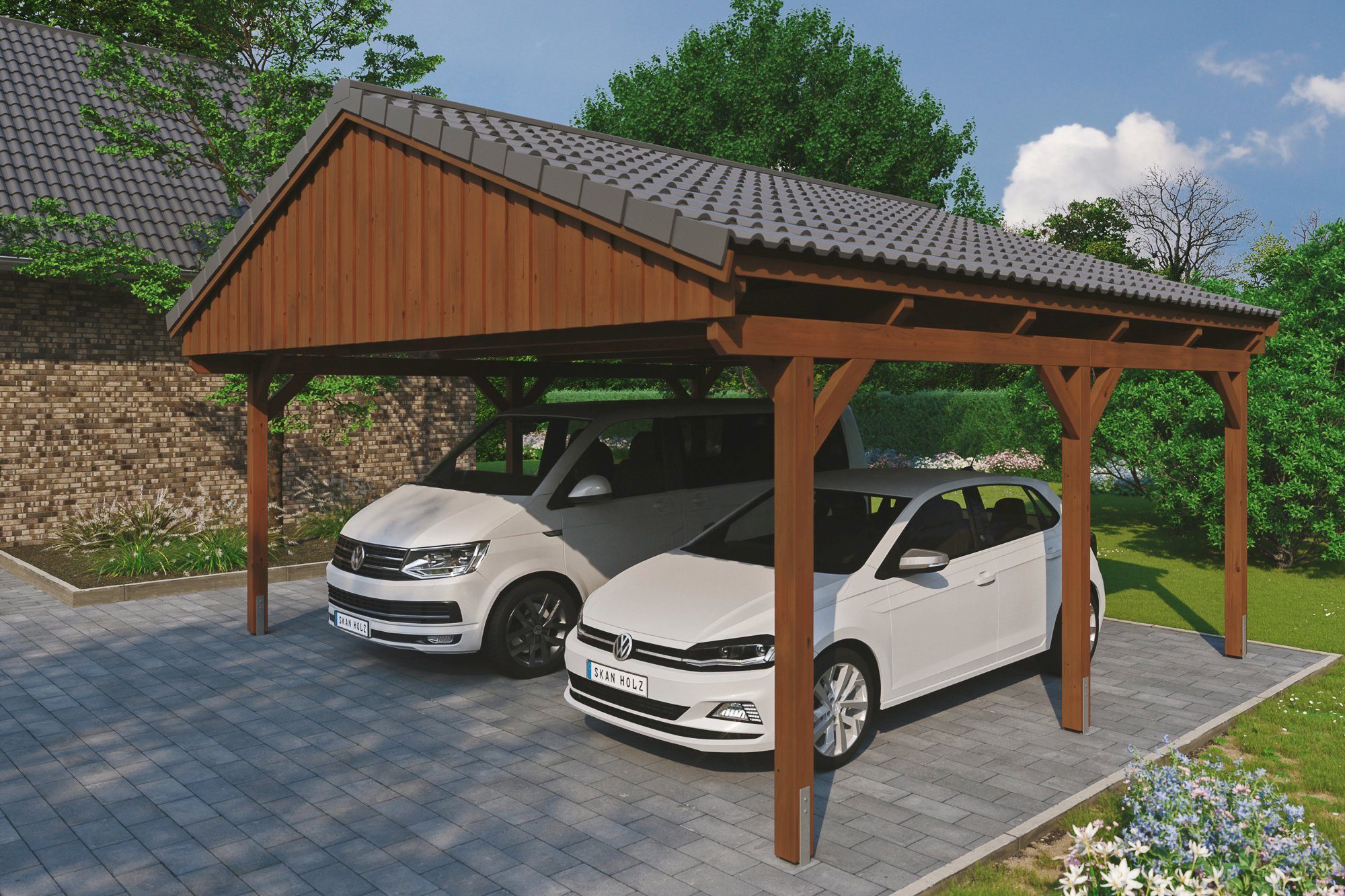 Skanholz Doppelcarport Fichtelberg, BxT: 618x566 cm, 574 cm Einfahrtshöhe, mit Dachlattung