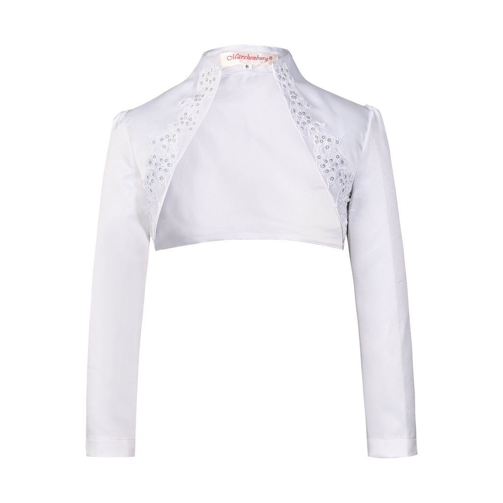 Märchenburg Bolerojacke Kinder Bolero, Kommunionjacke, Mädchen Bolerojacke, Satin Jacke, Weiß, M21409
