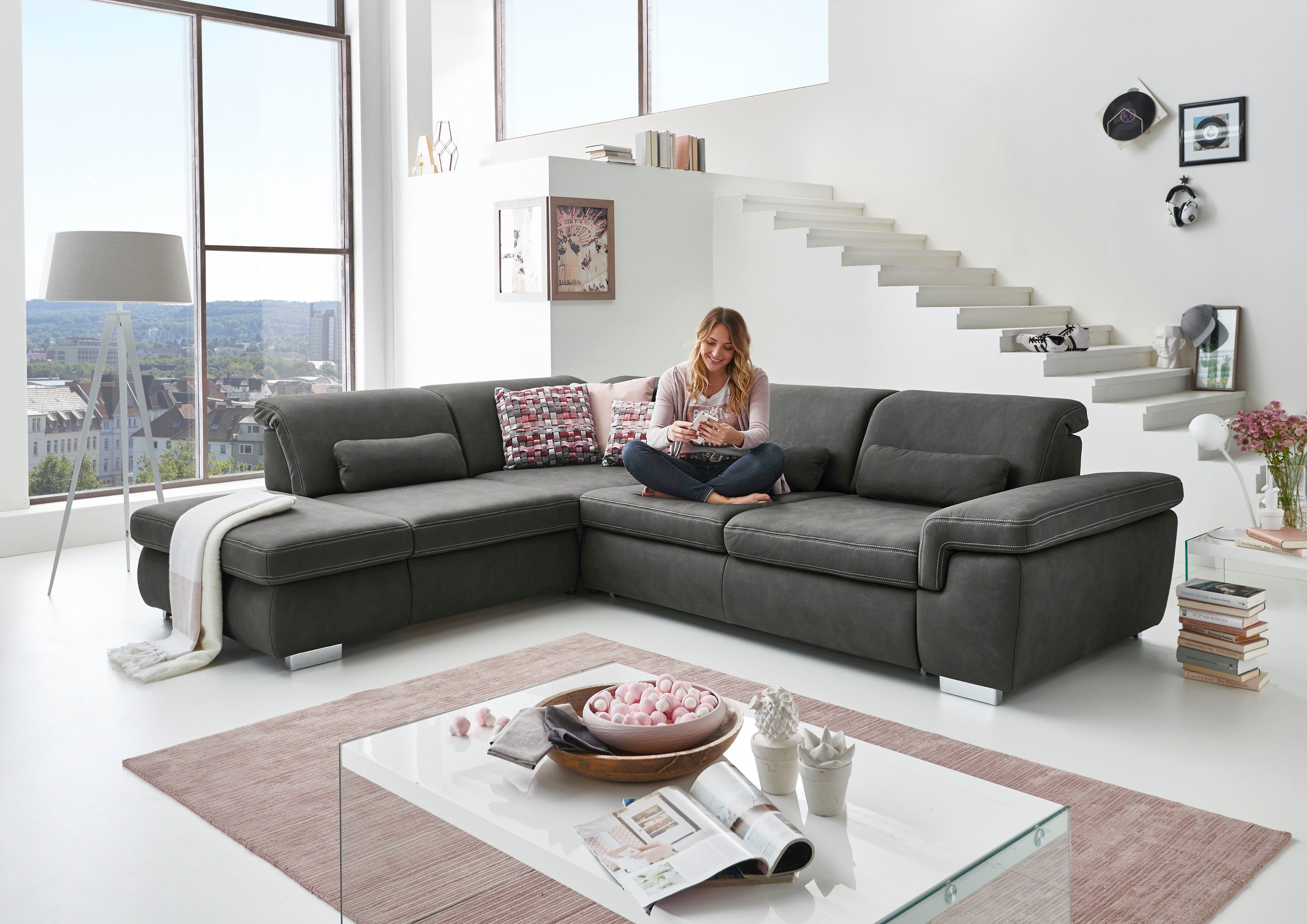 Die PlanBar Ecksofa MP-IN17041 L-Form, Breite 320 cm, Sitztiefenverstellung, optional Kopfteilverstellung & Schlaffunktion