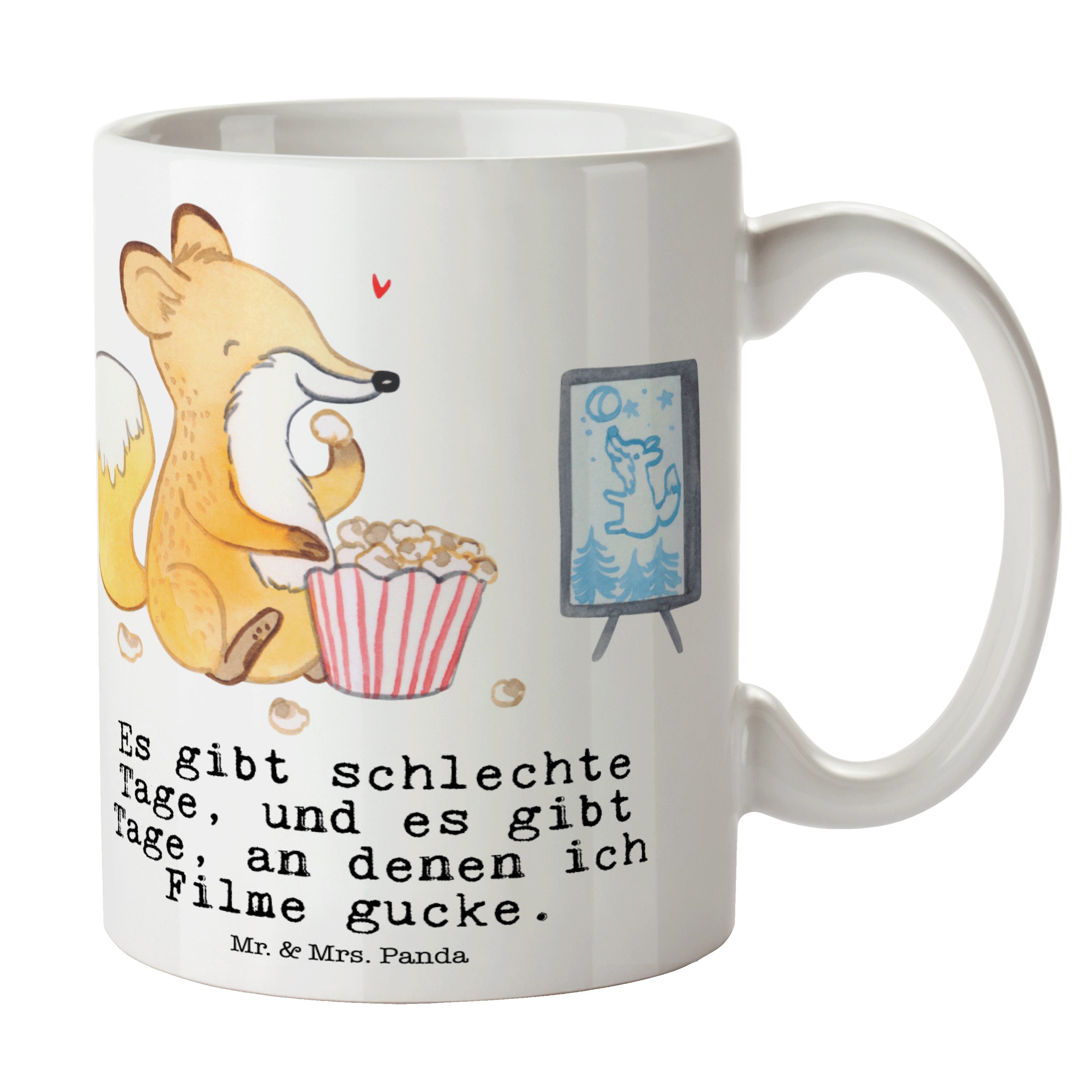 Mr. & Mrs. Panda Tasse Fuchs Filme gucken Tage - Weiß - Geschenk, Kaffeetasse, Tasse, Teetas, Keramik