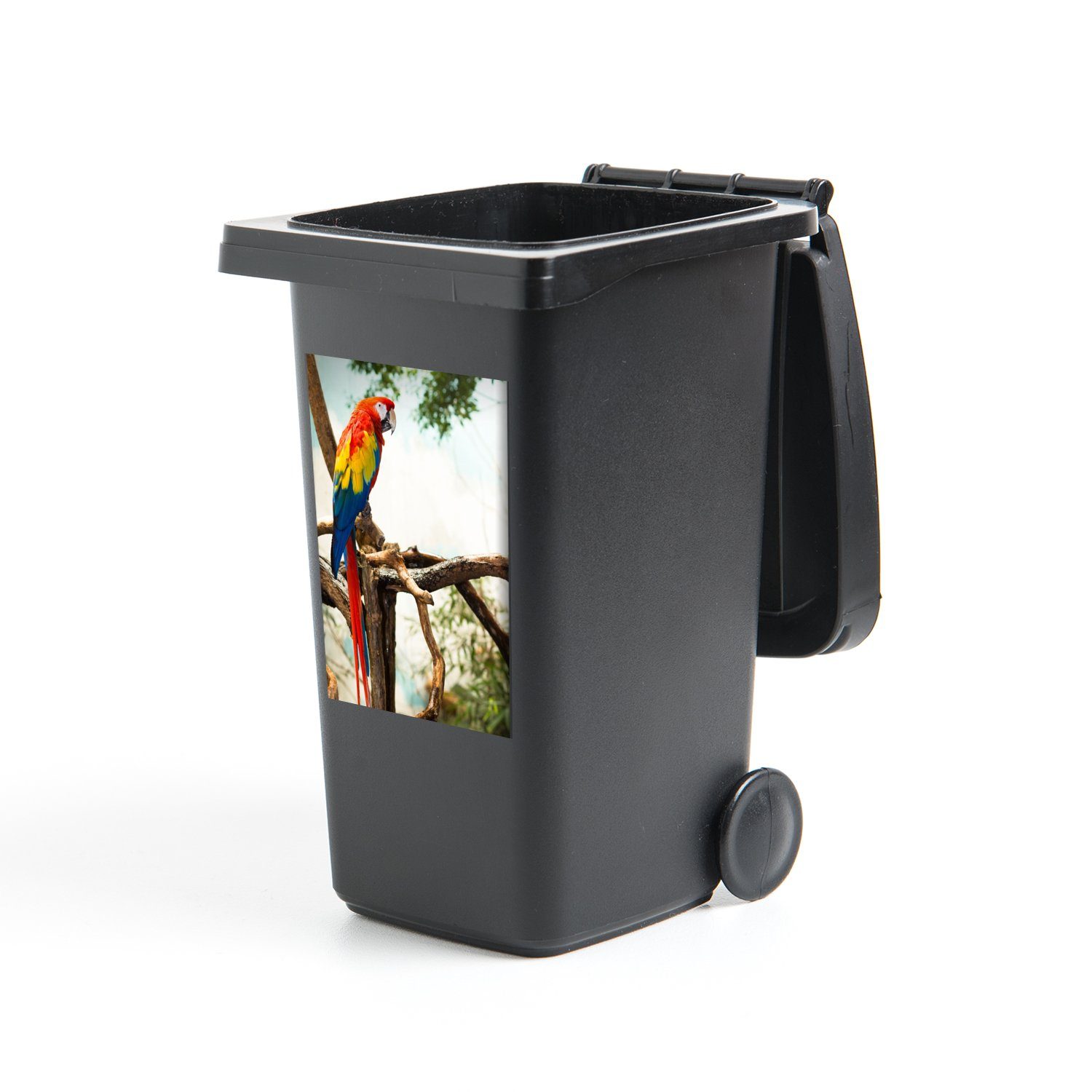 (1 Wandsticker - Tropisch Container, Sticker, Vogel MuchoWow Mülleimer-aufkleber, - Papagei Abfalbehälter - Regenbogen Mülltonne, St),