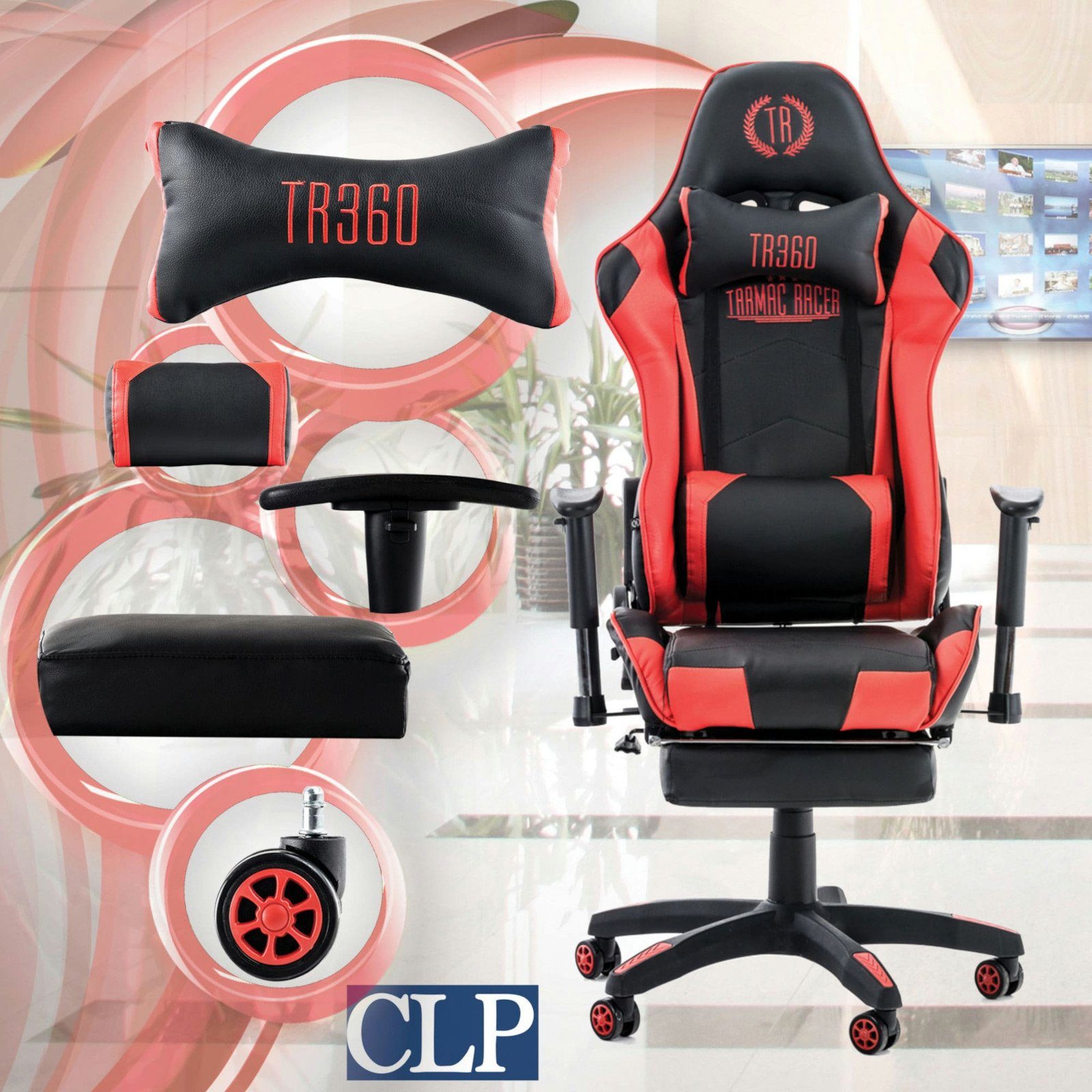 CLP Gaming Chair Turbo Fußablage, und drehbar Höhenverstellbar mit