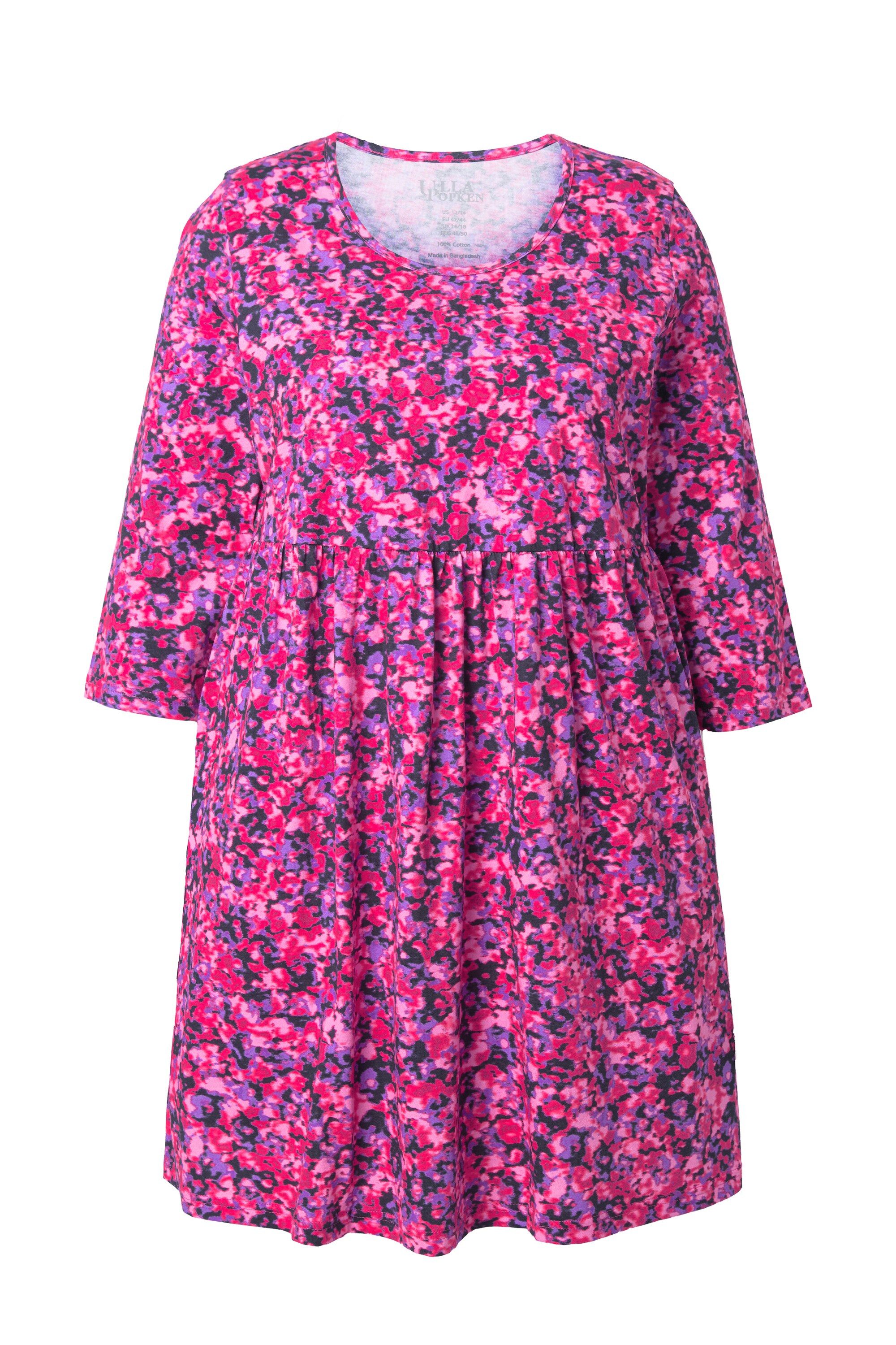 Longshirt Longshirt Blüten A-Linie Rundhals 3/4-Arm