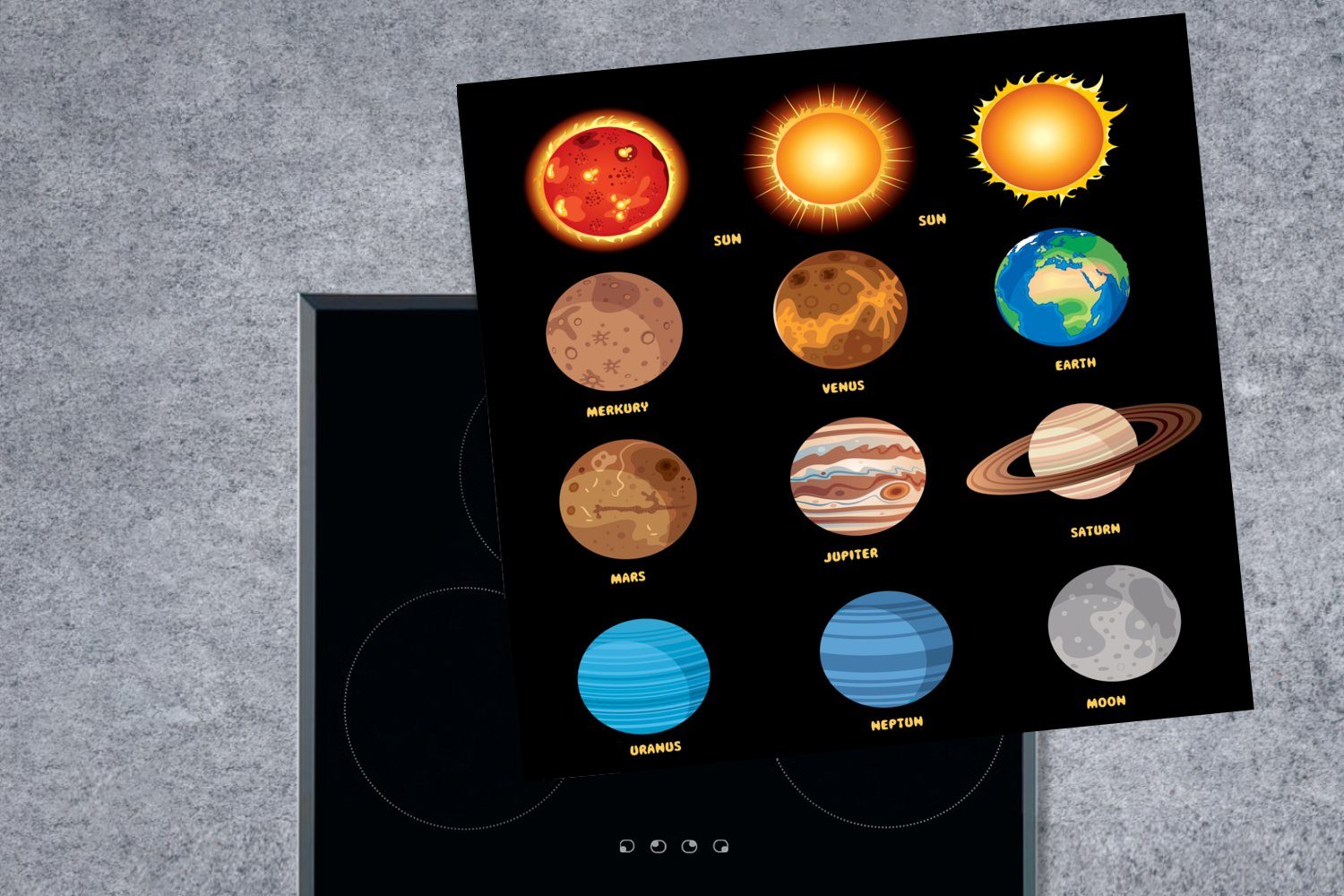 MuchoWow Herdblende-/Abdeckplatte Verschiedene Planeten Sonnensystems, für des Ceranfeldabdeckung, Vinyl, (1 Arbeitsplatte 78x78 cm, küche tlg)