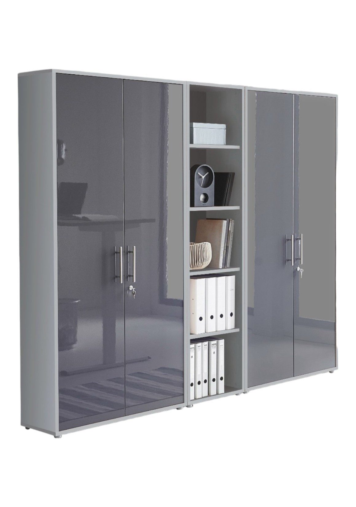 BMG Möbel Aktenschrank Büromöbel Office Edition 10 (Aktenschrank Regal Set, besteht aus 2x Aktenschrank und 1x Regal) mit viel Stauraum, abschließbar