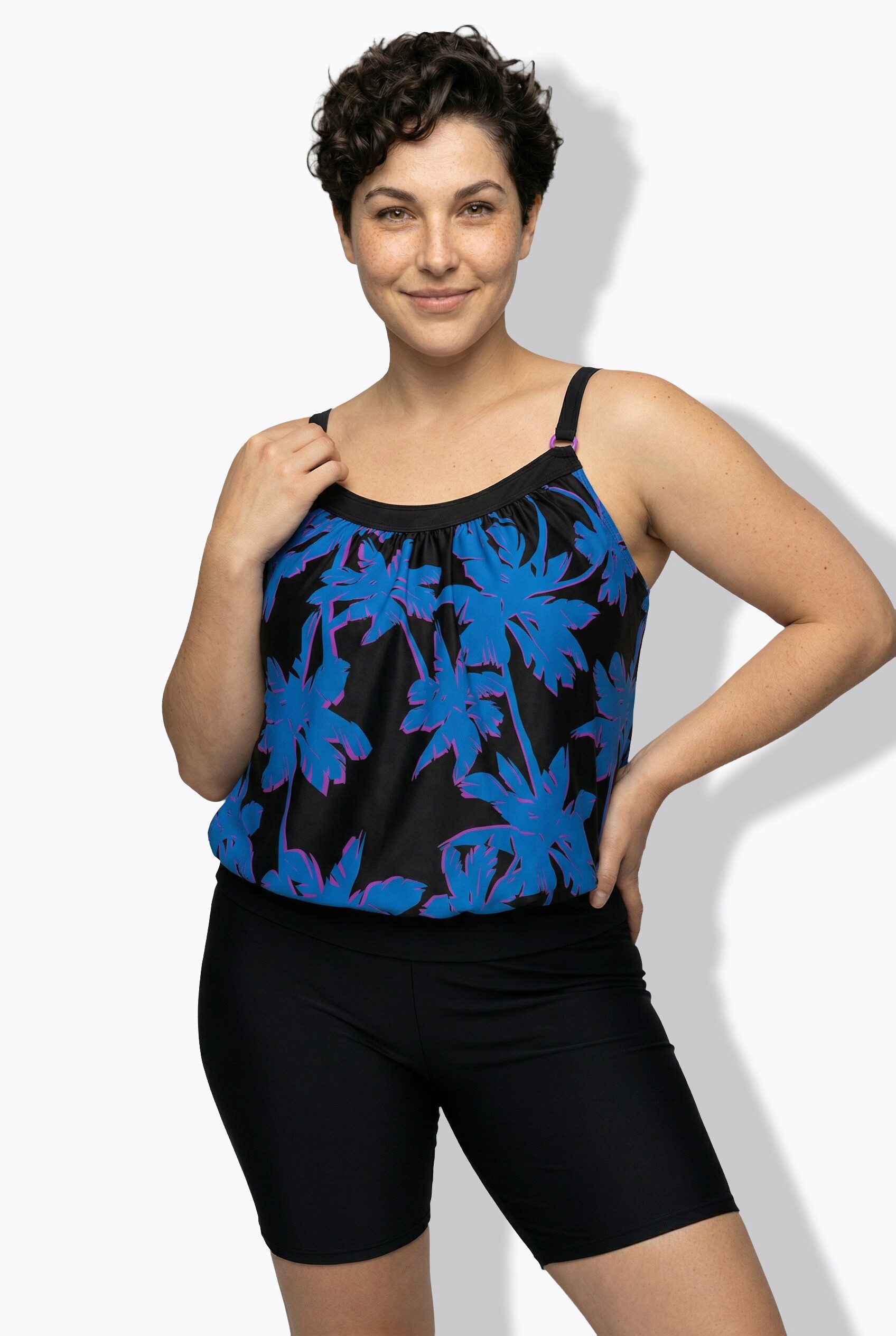 Ulla Popken Soft-BH Tankini mit Shorts Palmen Softcups