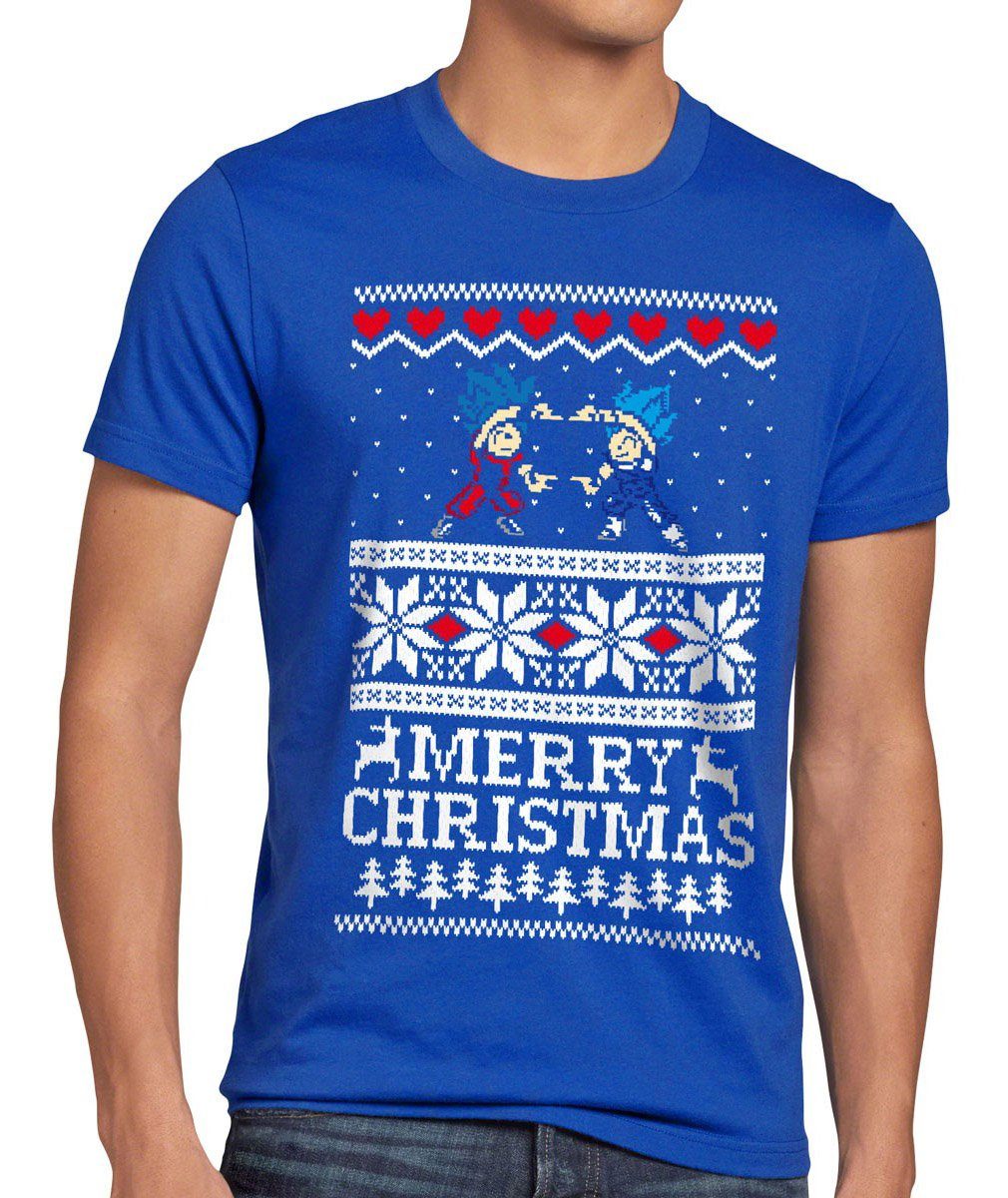style3 Print-Shirt Herren T-Shirt Merry Christmas Goku Vegeta Weihnachten Ball Geschenk Dragon Son blau