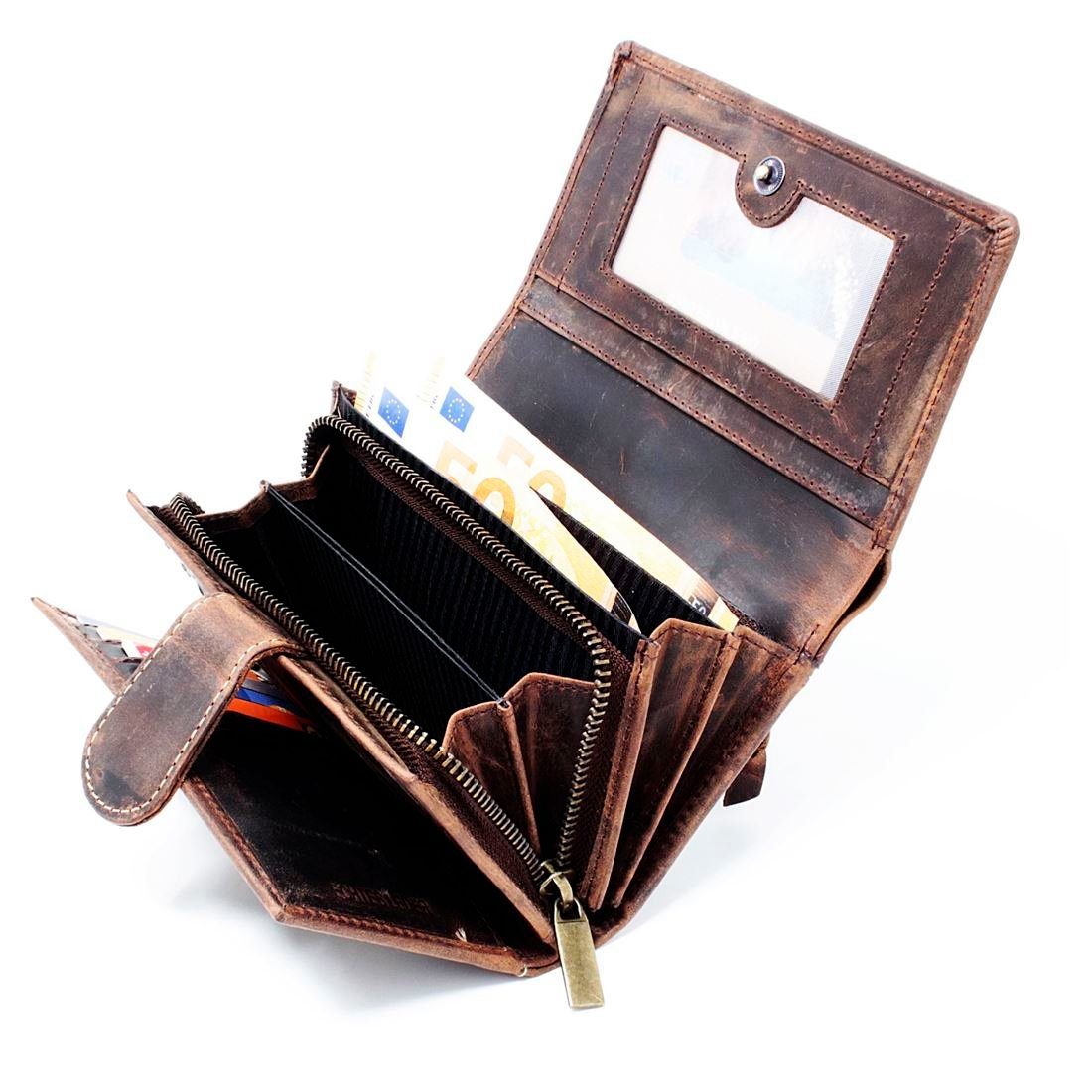 Börse Portemonnaie Kreditkartenfächer (Damenbörse Geldbörse Geldbeutel Münzfach, Vintage Portmonee Brieftasche Damen Leder Leder), Reißverschluss, SHG Frauen