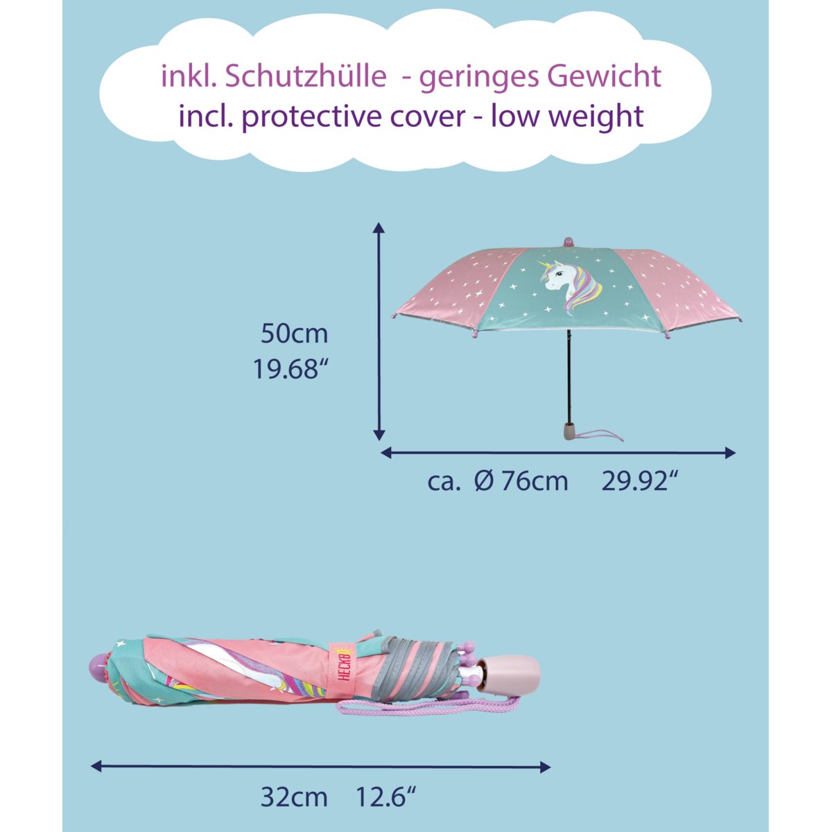 wechselt die Kinder Taschenregenschirm Regen Farbe Einhorn, HECKBO Magic Regenschirm - bei